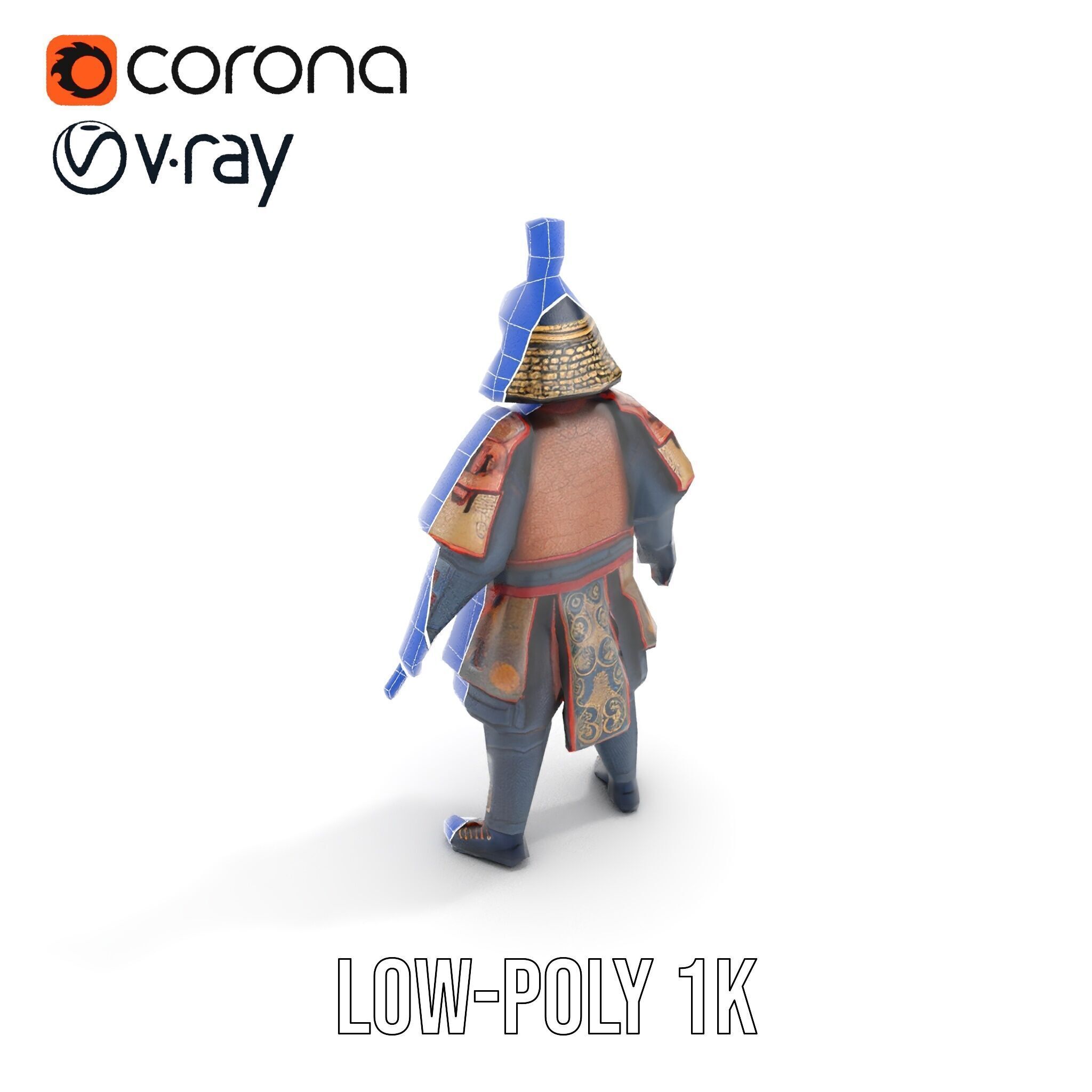 Samurai Warrior Rigged and Animated D Character Model Low-poly 3D model_21