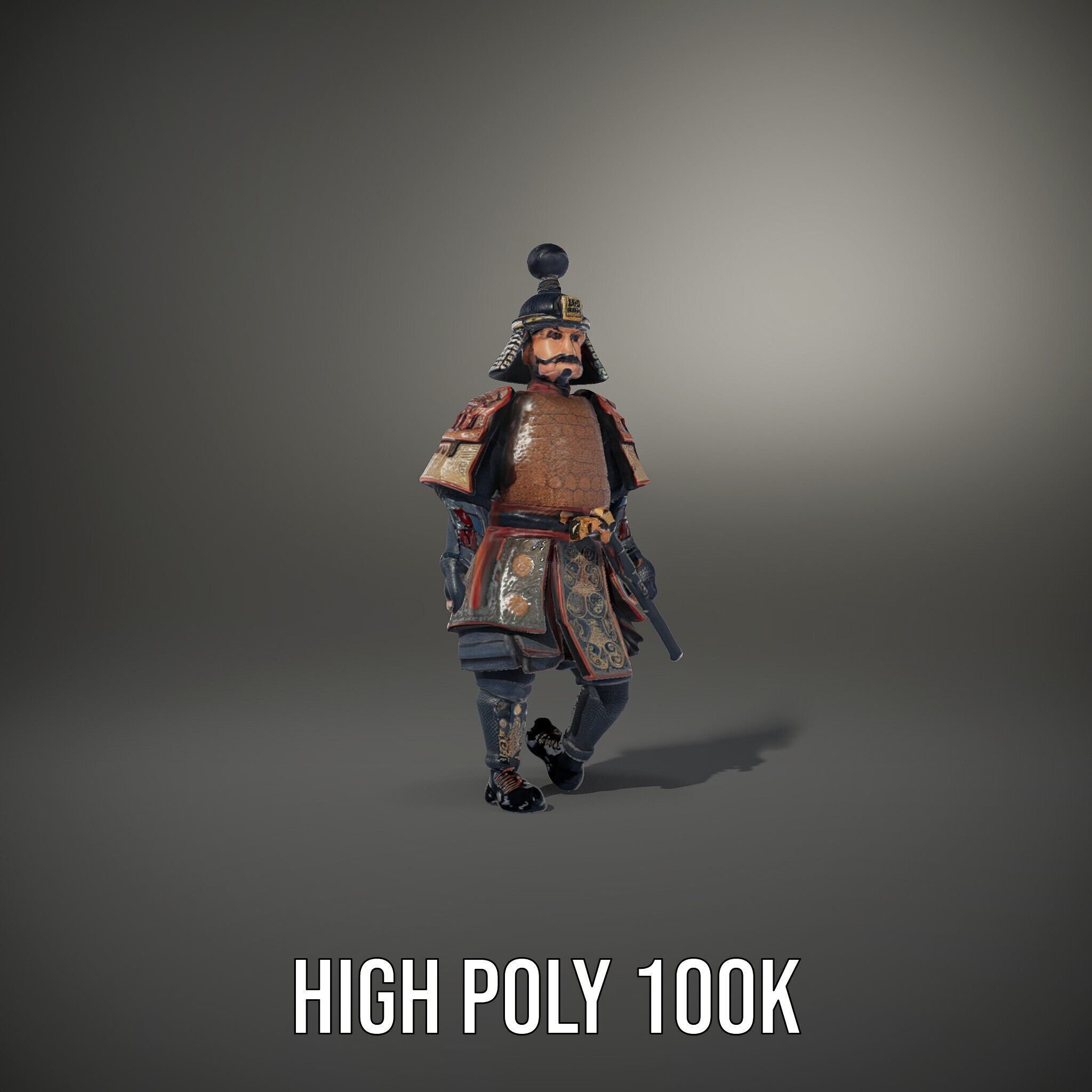 Samurai Warrior Rigged and Animated D Character Model Low-poly 3D model_14