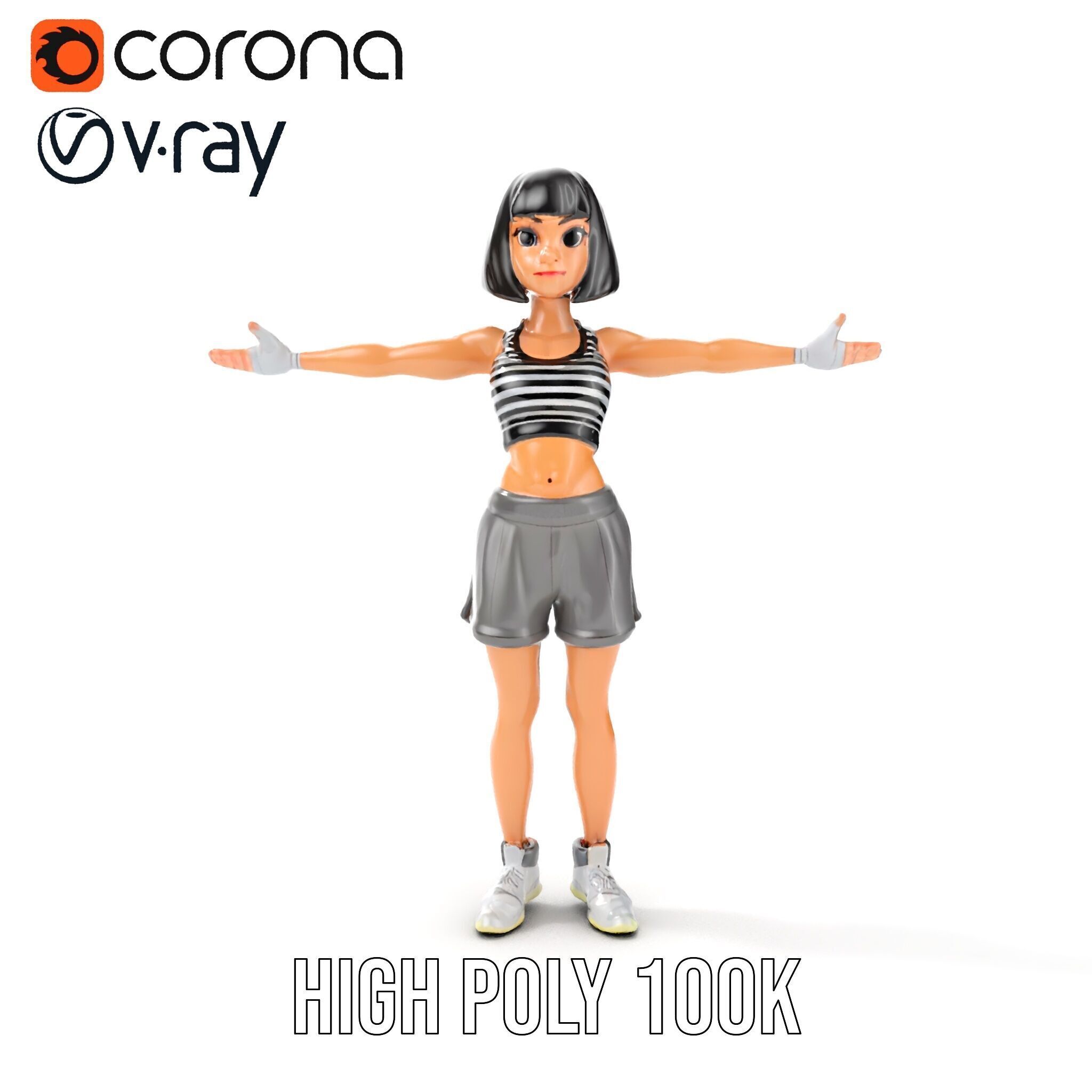 Athletic Female Character Rigged and Animated Low-poly 3D model_24