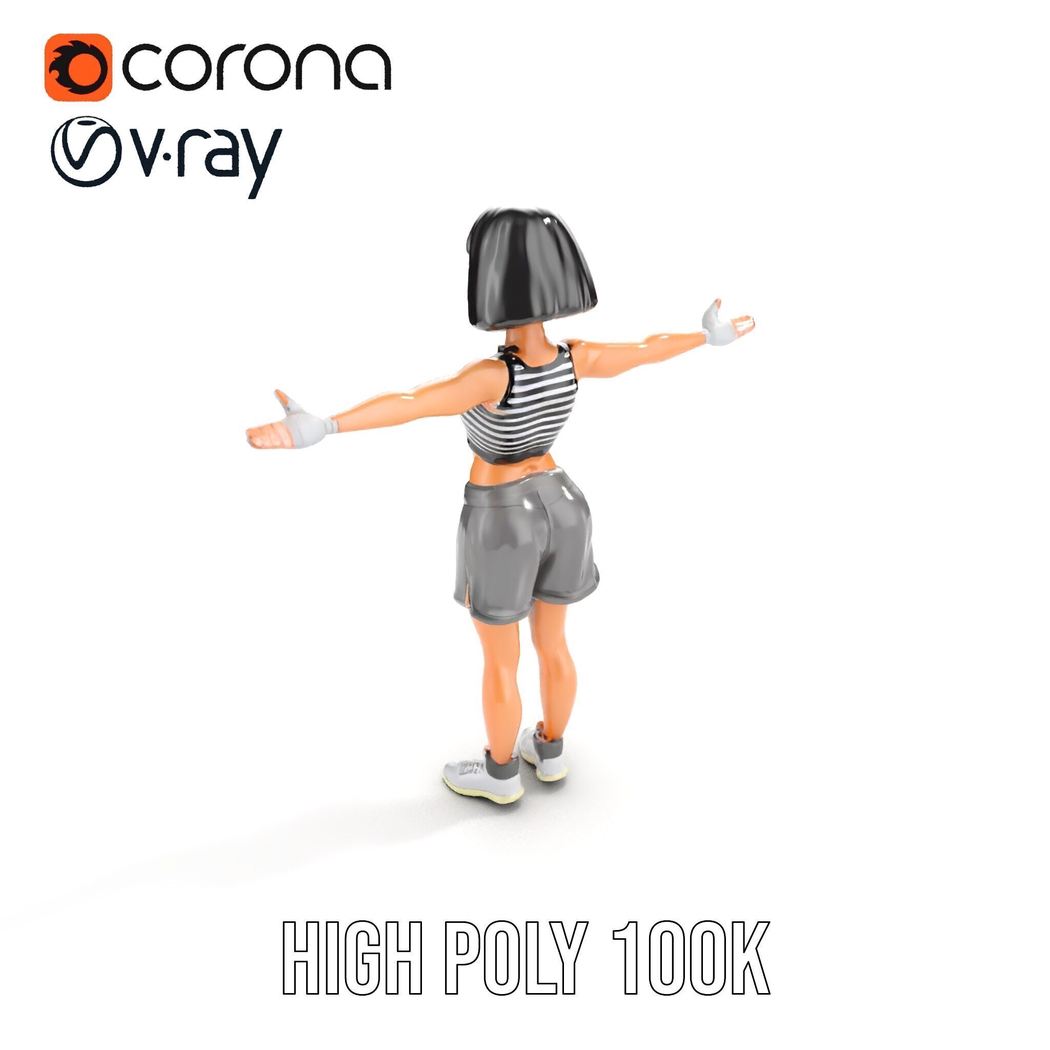 Athletic Female Character Rigged and Animated Low-poly 3D model_21