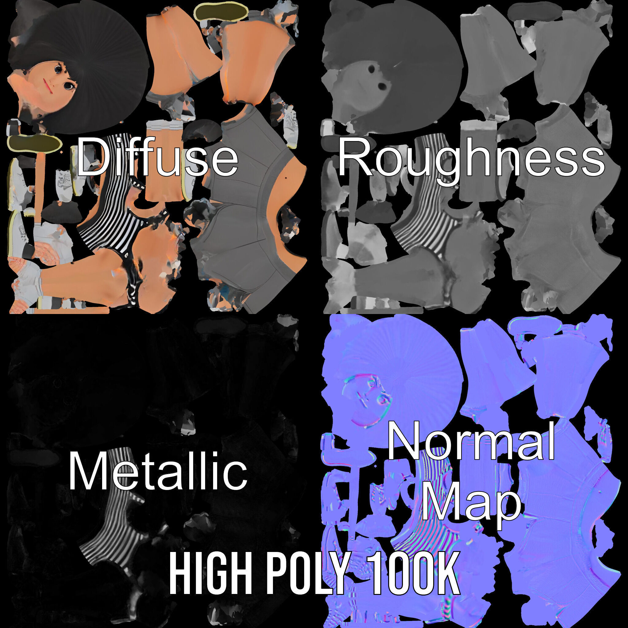 Athletic Female Character Rigged and Animated Low-poly 3D model_3