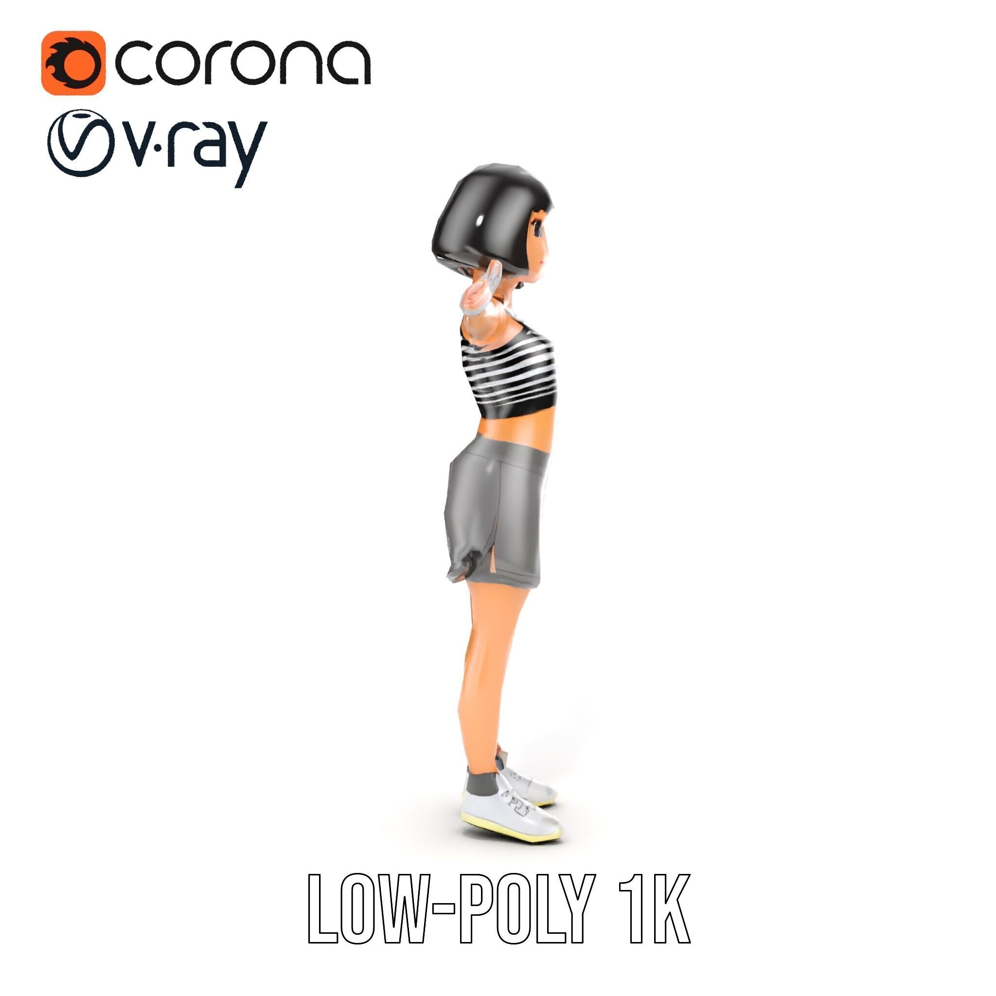 Athletic Female Character Rigged and Animated Low-poly 3D model_26