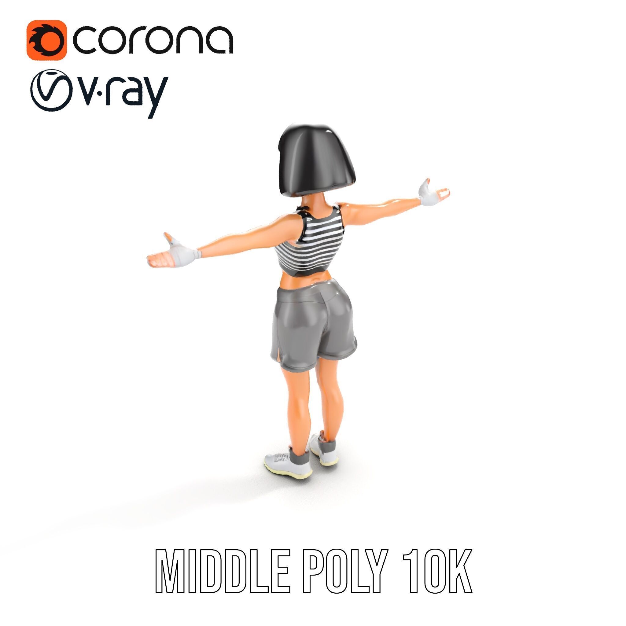 Athletic Female Character Rigged and Animated Low-poly 3D model_17