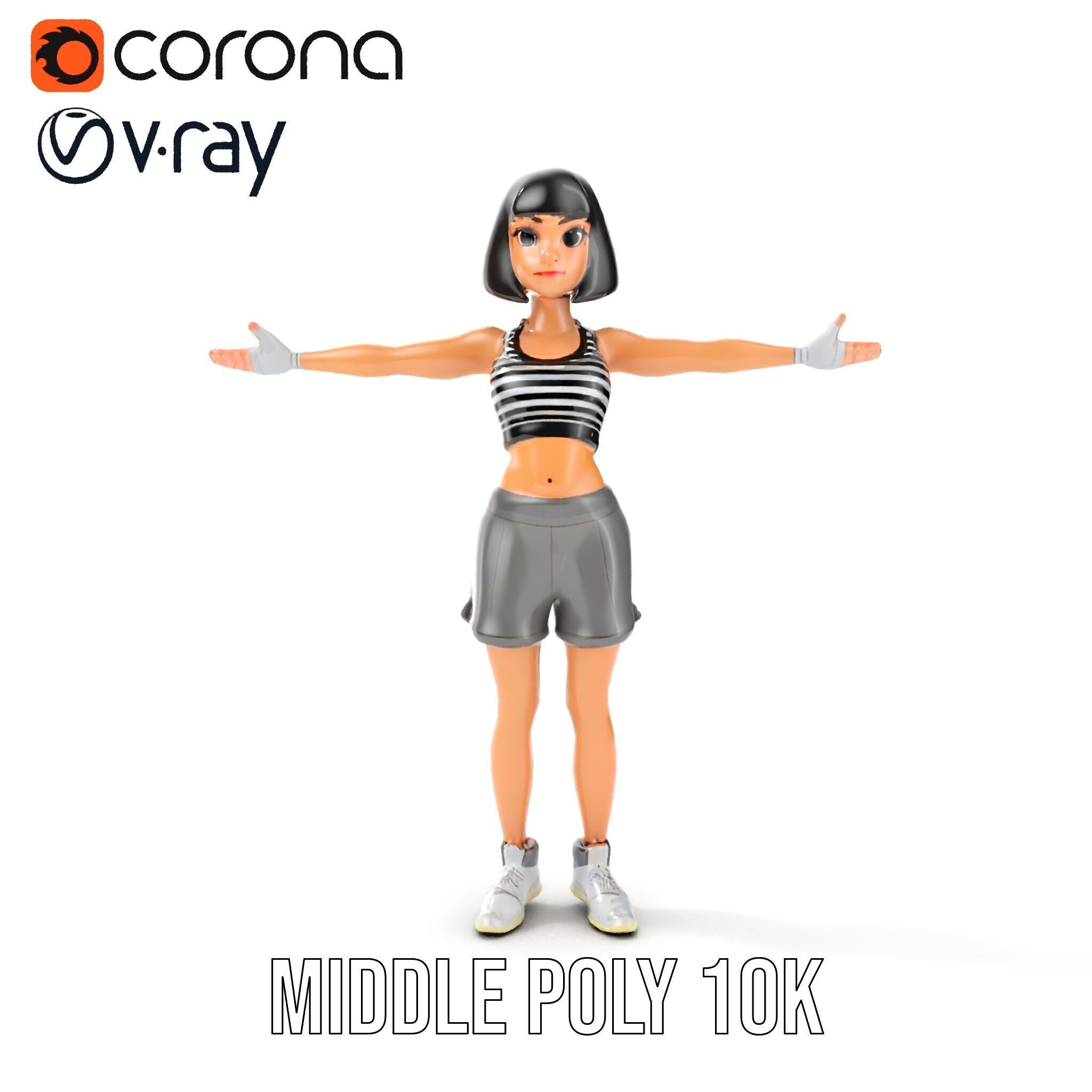 Athletic Female Character Rigged and Animated Low-poly 3D model_25