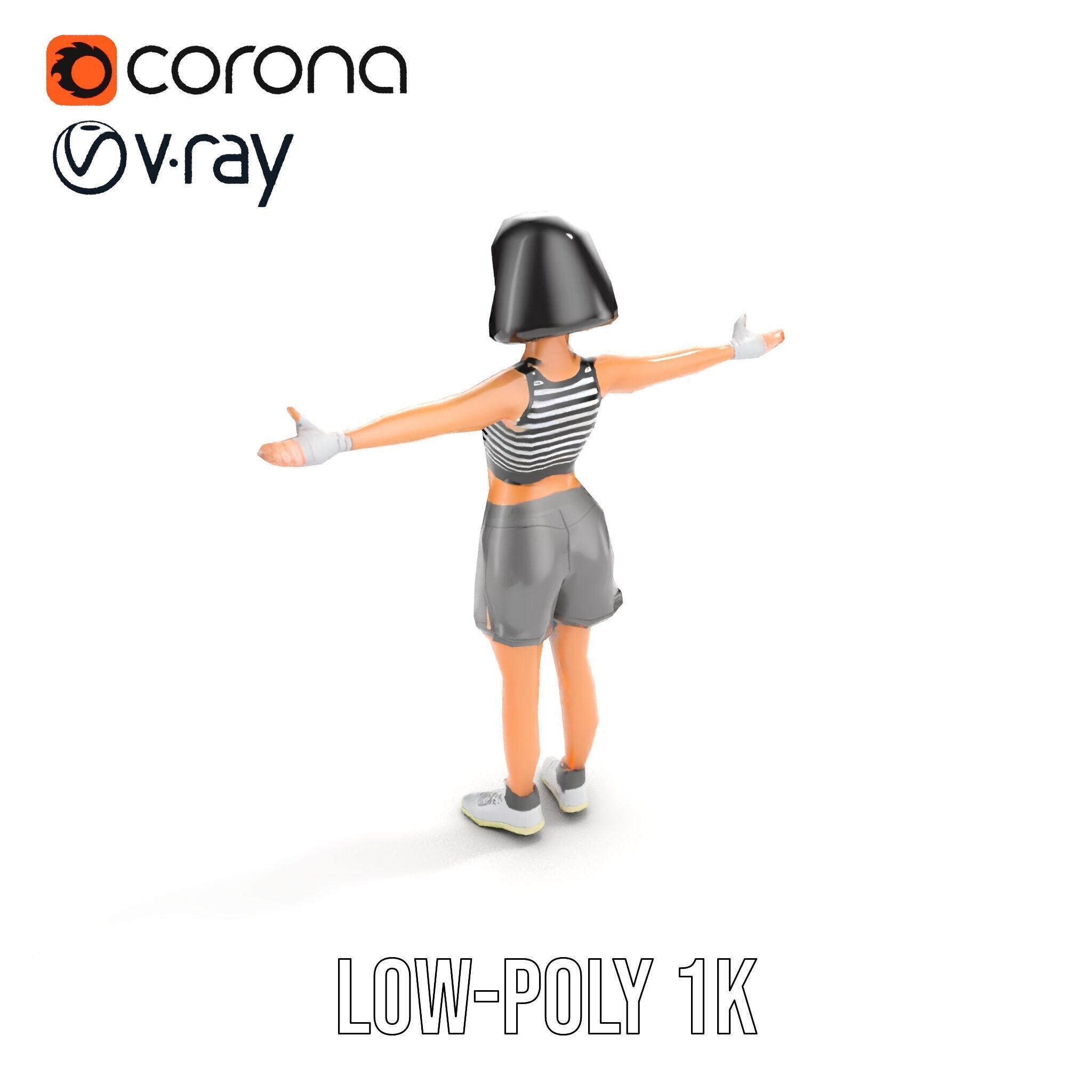 Athletic Female Character Rigged and Animated Low-poly 3D model_10