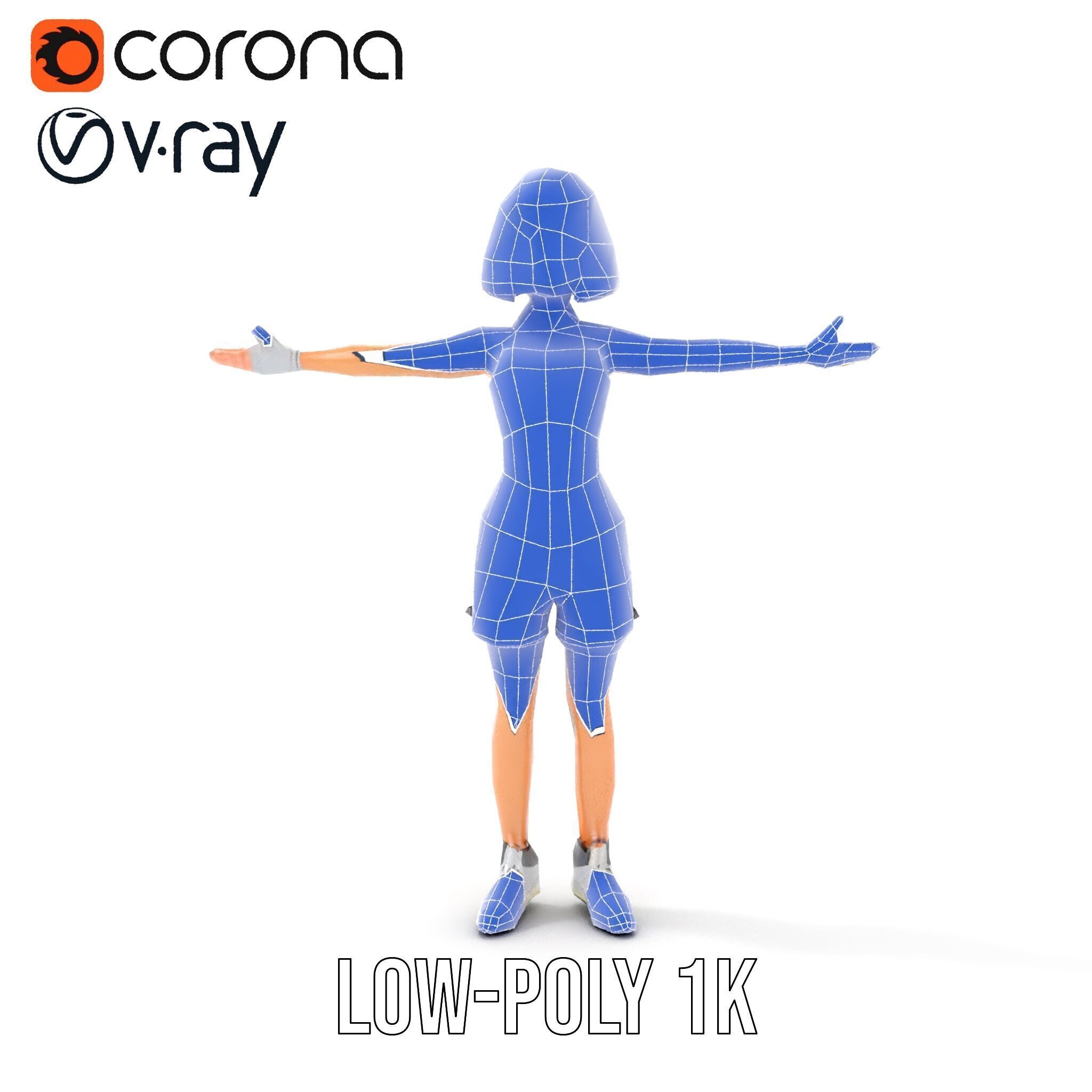 Athletic Female Character Rigged and Animated Low-poly 3D model_20