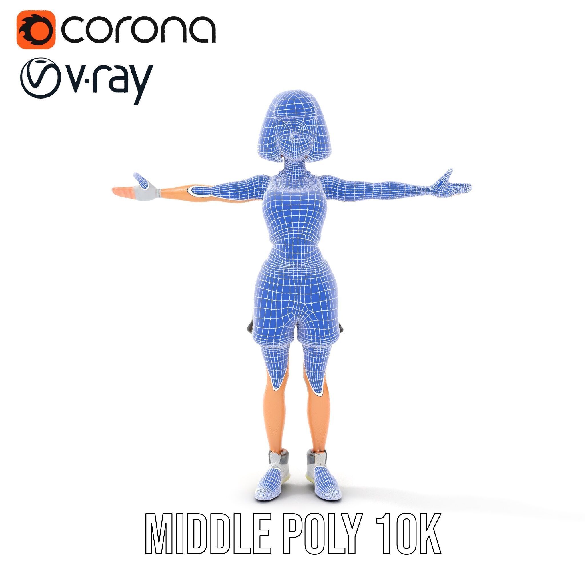 Athletic Female Character Rigged and Animated Low-poly 3D model_34