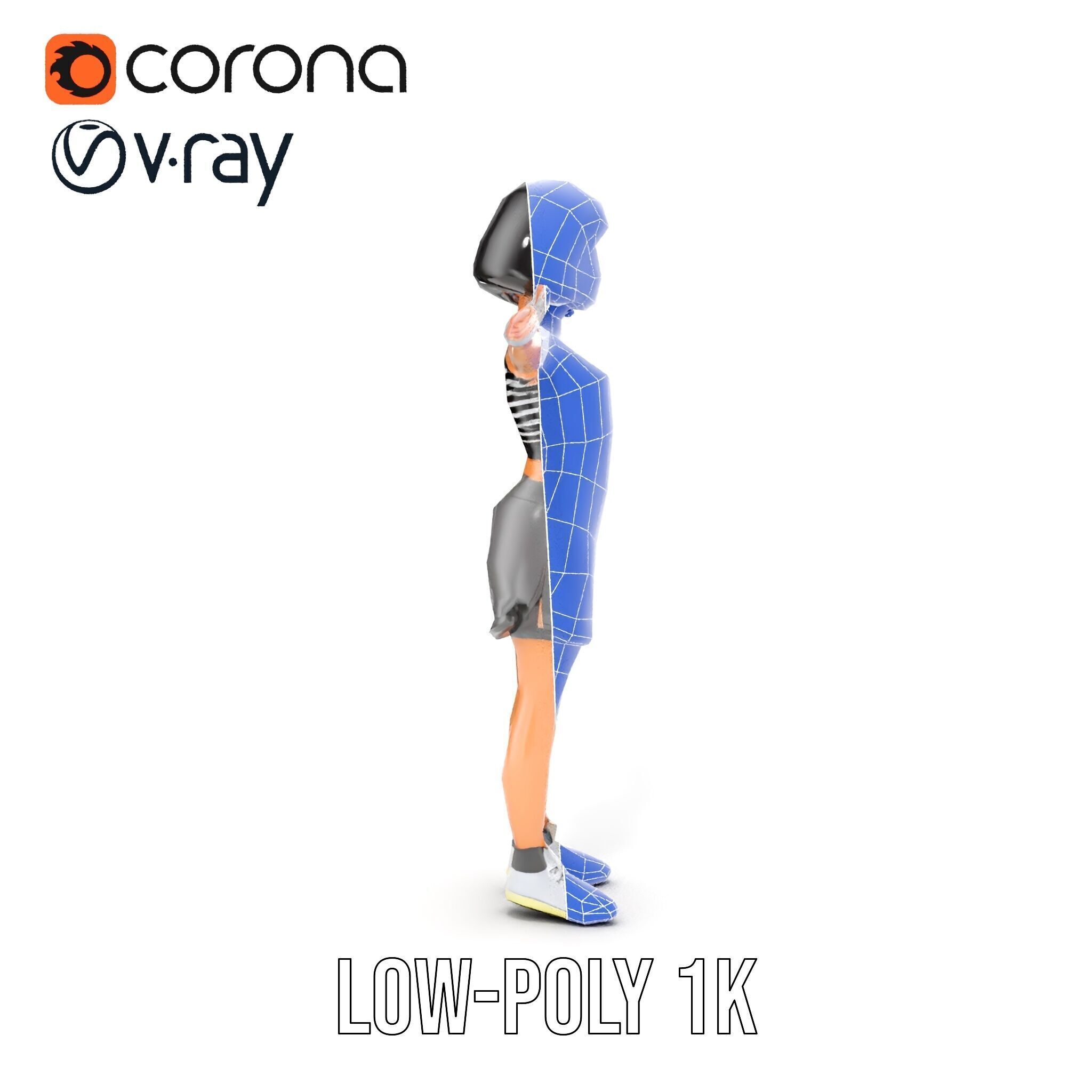 Athletic Female Character Rigged and Animated Low-poly 3D model_23