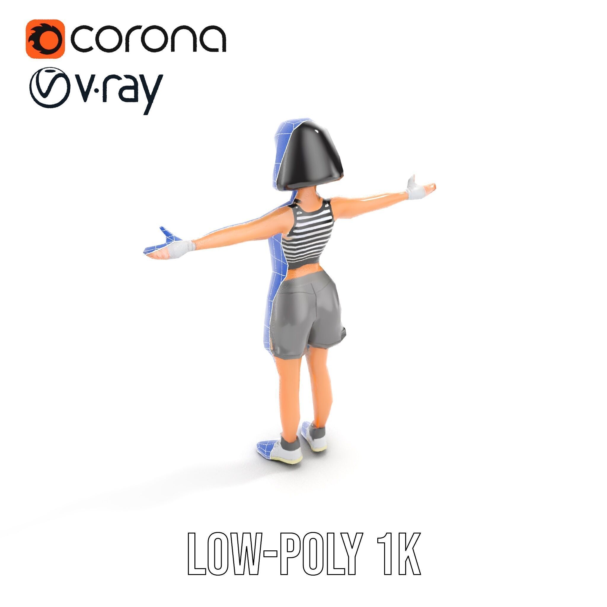 Athletic Female Character Rigged and Animated Low-poly 3D model_18