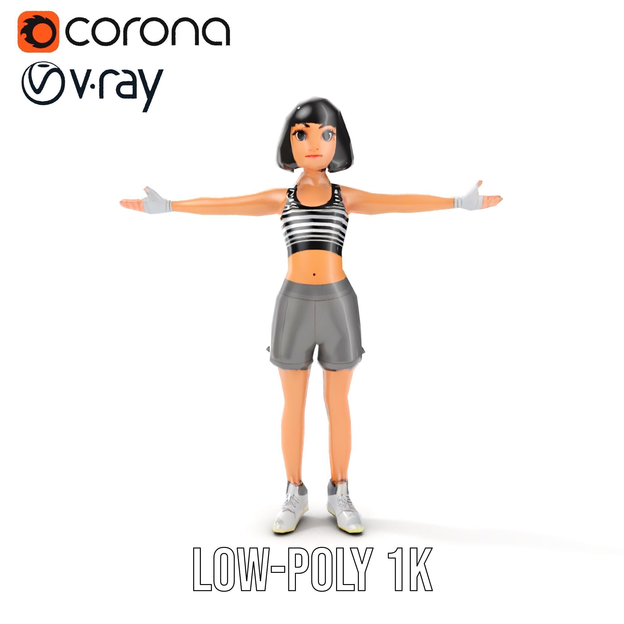 Athletic Female Character Rigged and Animated Low-poly 3D model_7