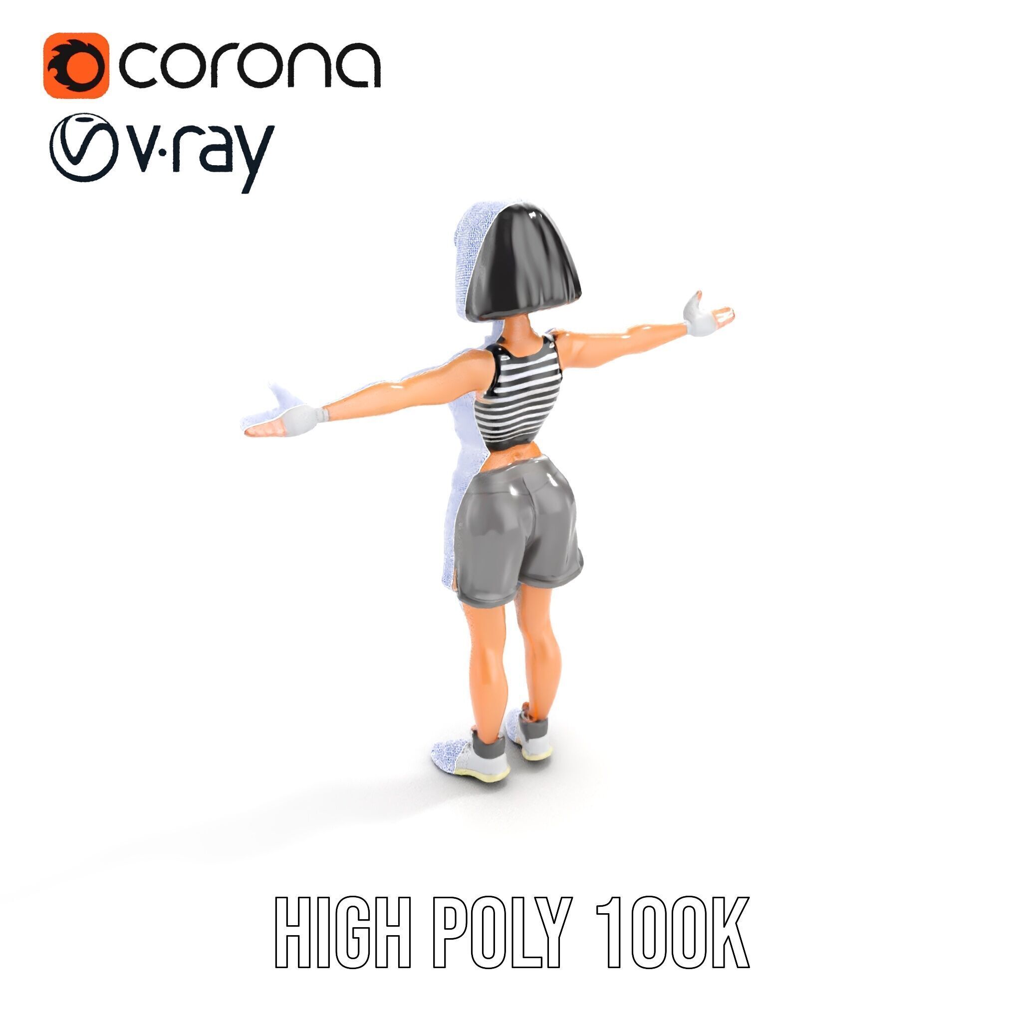 Athletic Female Character Rigged and Animated Low-poly 3D model_36