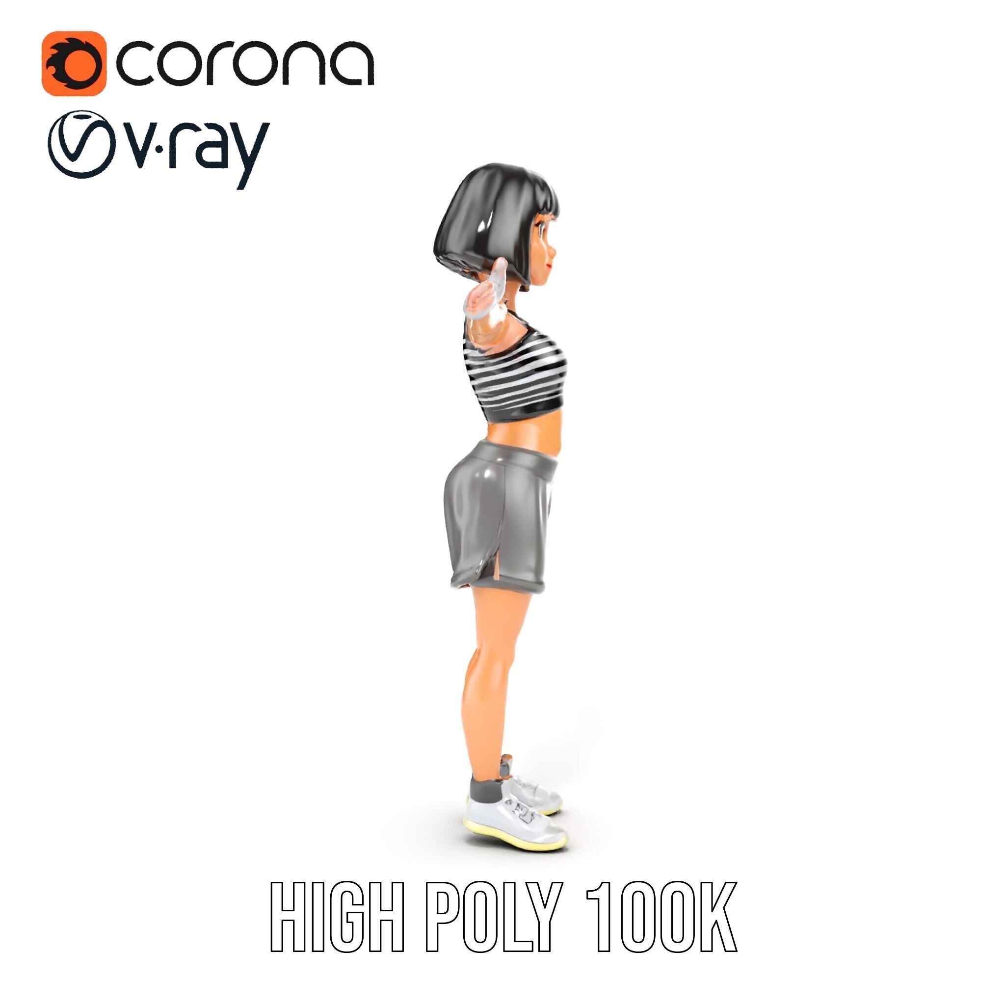 Athletic Female Character Rigged and Animated Low-poly 3D model_33