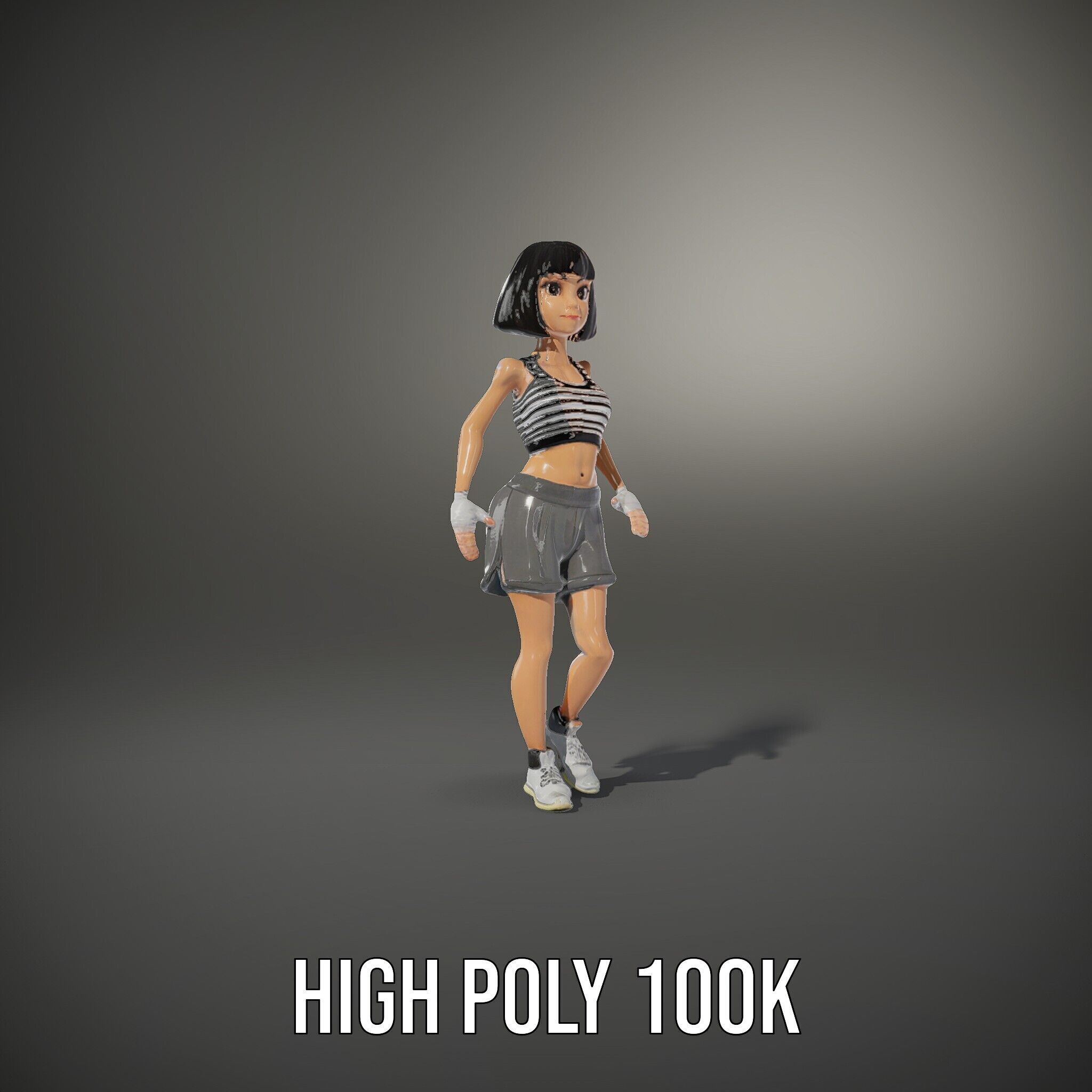 Athletic Female Character Rigged and Animated Low-poly 3D model_8