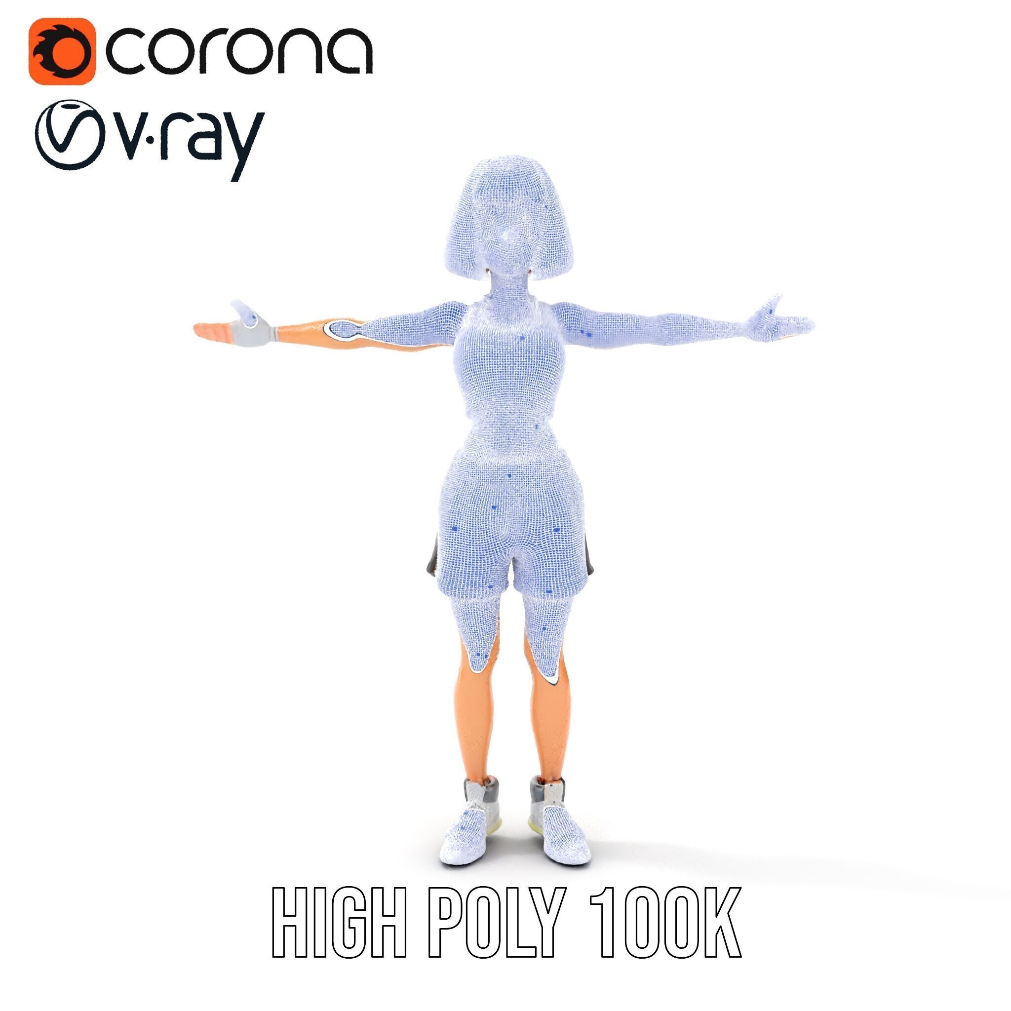 Athletic Female Character Rigged and Animated Low-poly 3D model_30