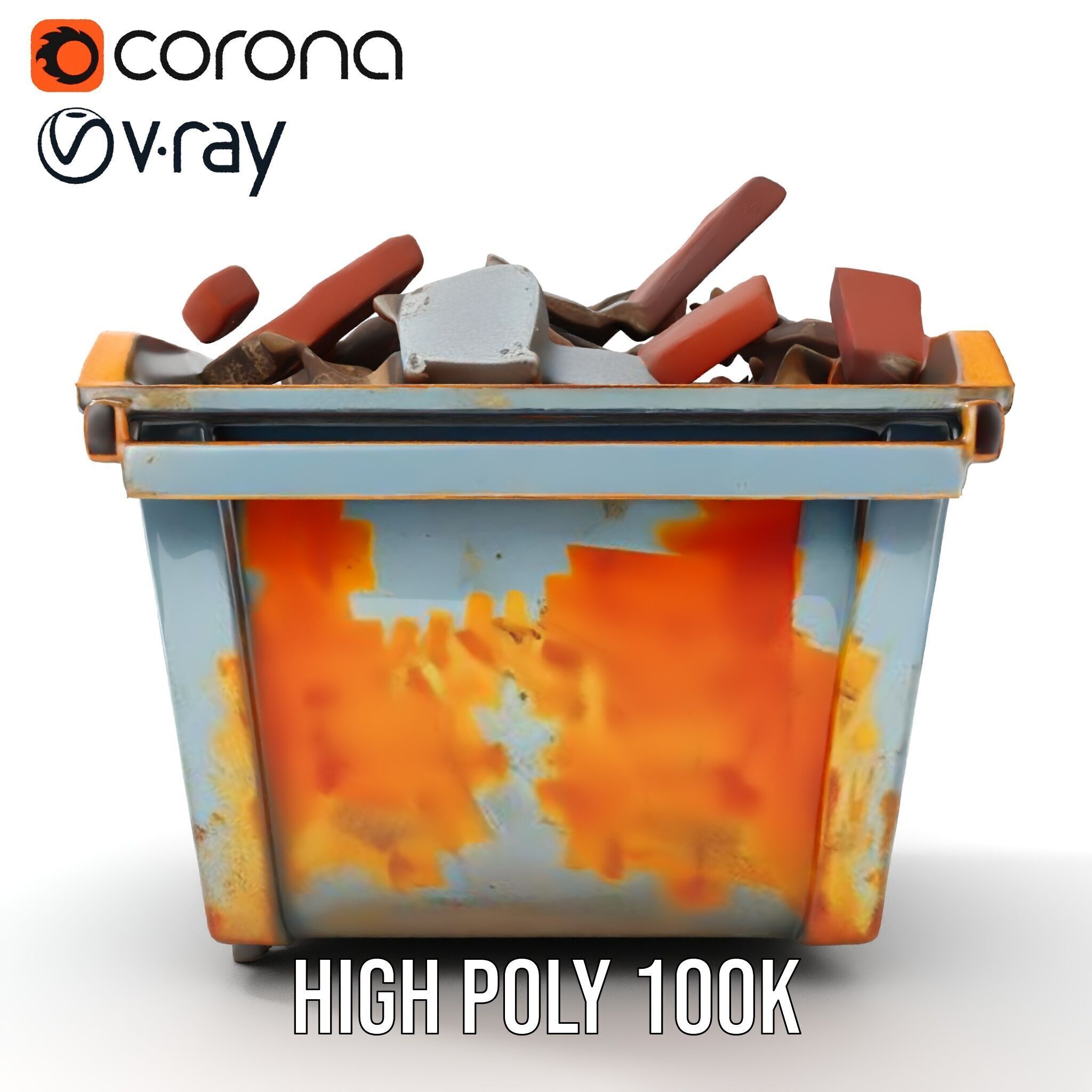 Construction Dumpster with Debris Model Pack Low-poly 3D model_24