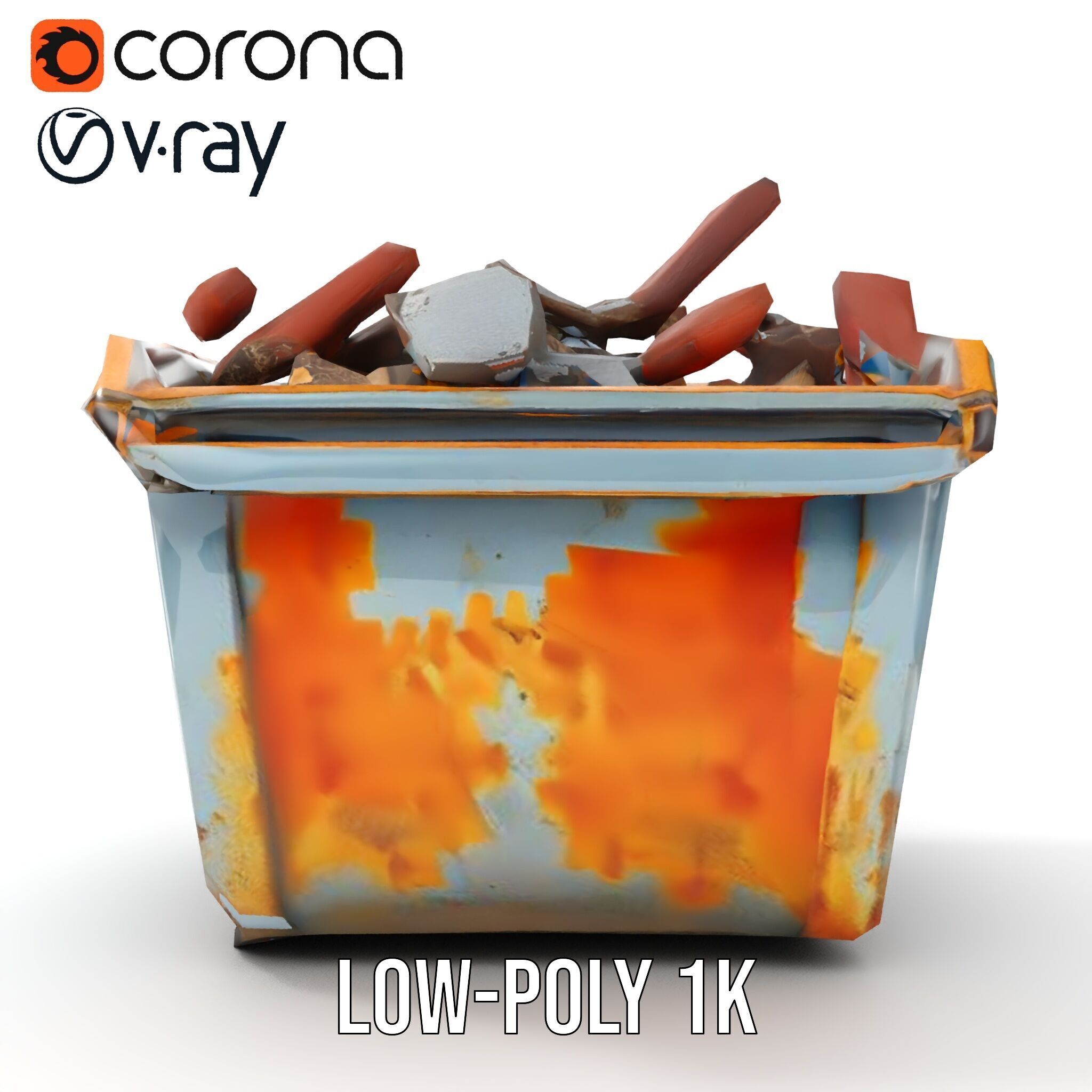 Construction Dumpster with Debris Model Pack Low-poly 3D model_16