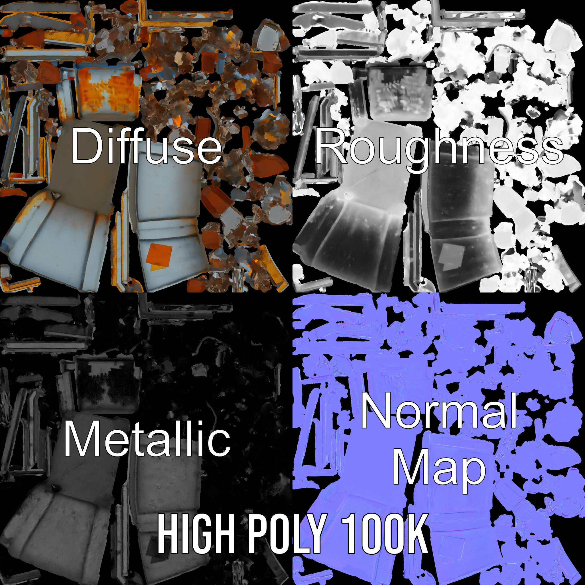 Construction Dumpster with Debris Model Pack Low-poly 3D model_3