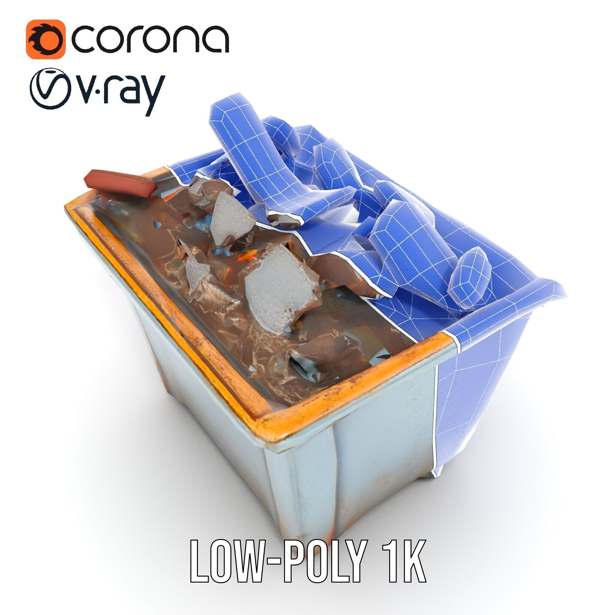 Construction Dumpster with Debris Model Pack Low-poly 3D model_26