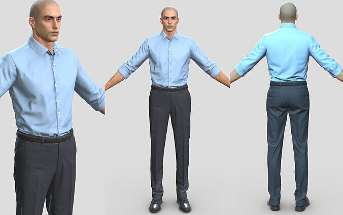 Rigged business man in shirt pants  Low-poly 3D model