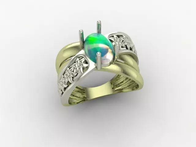 Engagement ring with opal and flowers 3D print model