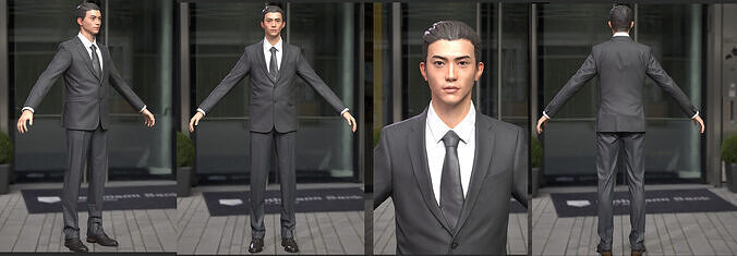 Asian Man In Business Suit Game Assets Low-poly 3D model