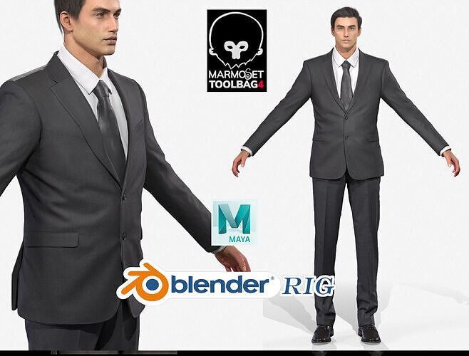 Rigged business man in jacket shirt pants suit Low-poly 3D model Low-poly 3D model