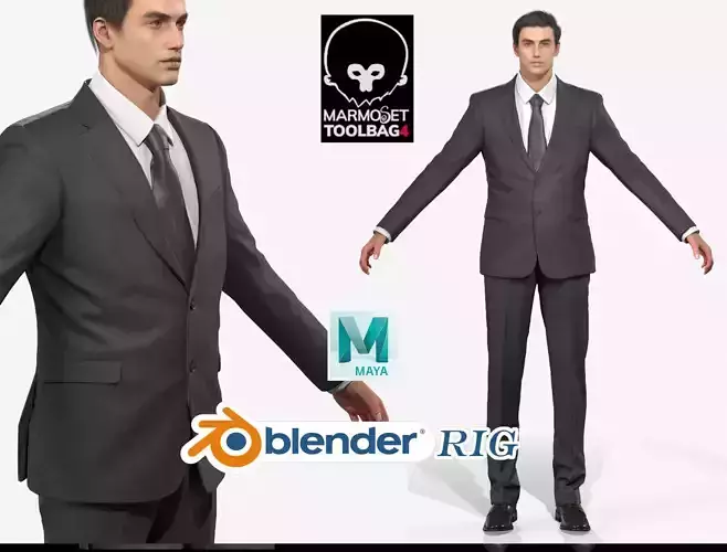 Rigged business man in jacket shirt pants suit Low-poly 3D model Low-poly 3D model