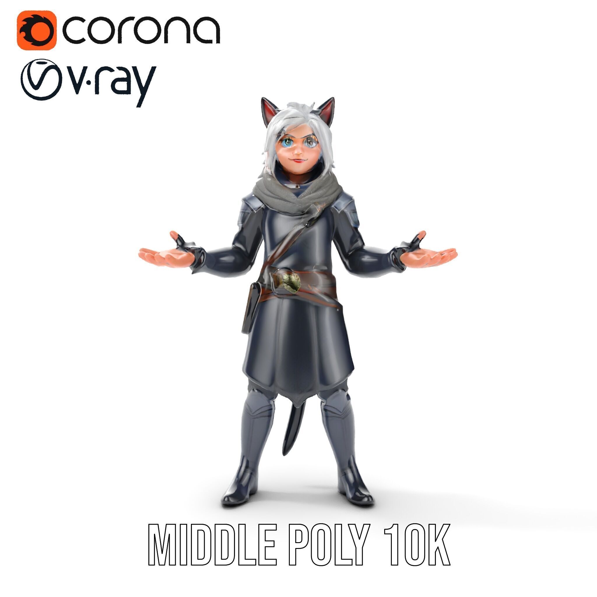 SilverHaired Warrior Cat Persona Rigged and Animated D Model Low-poly 3D model_17