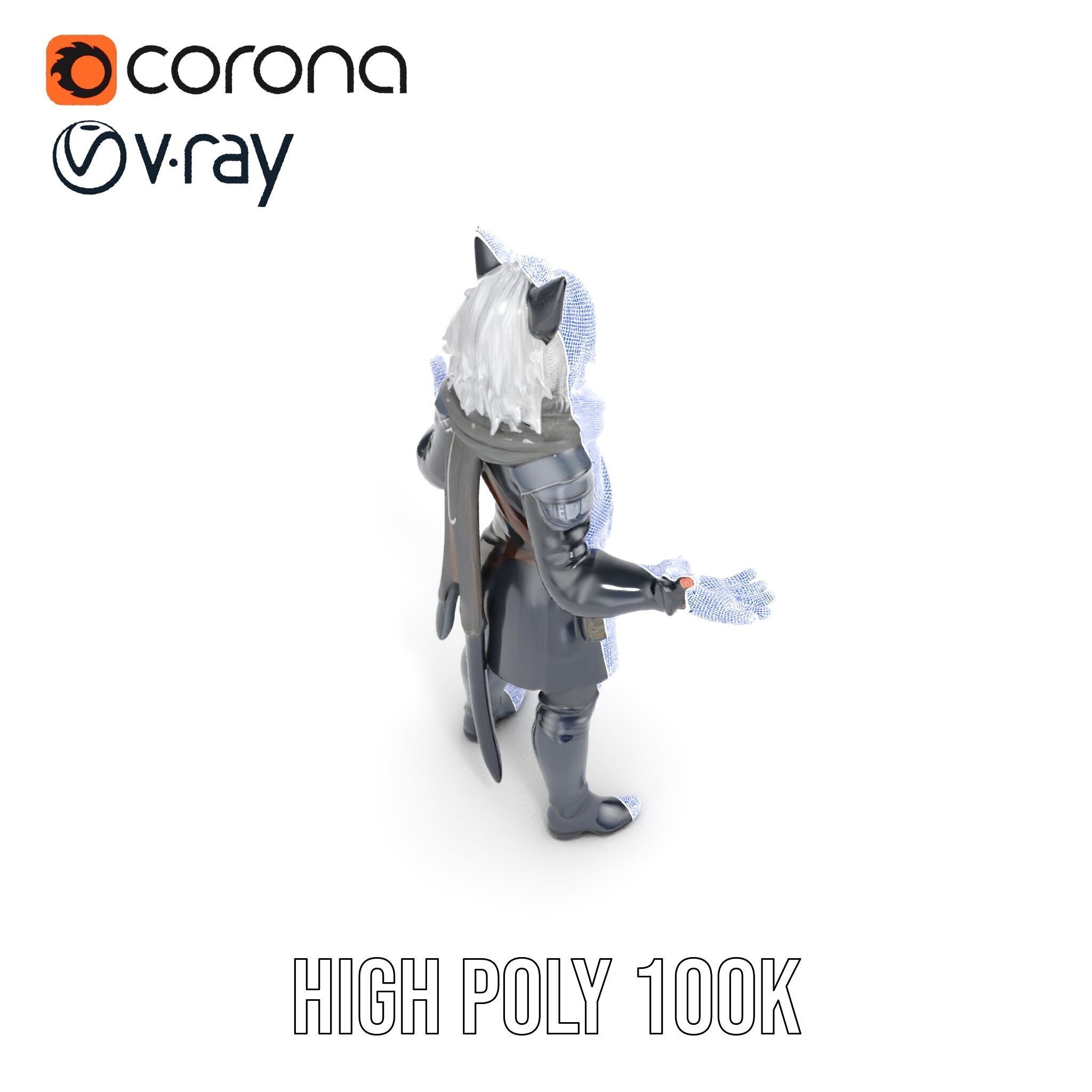 SilverHaired Warrior Cat Persona Rigged and Animated D Model Low-poly 3D model_33