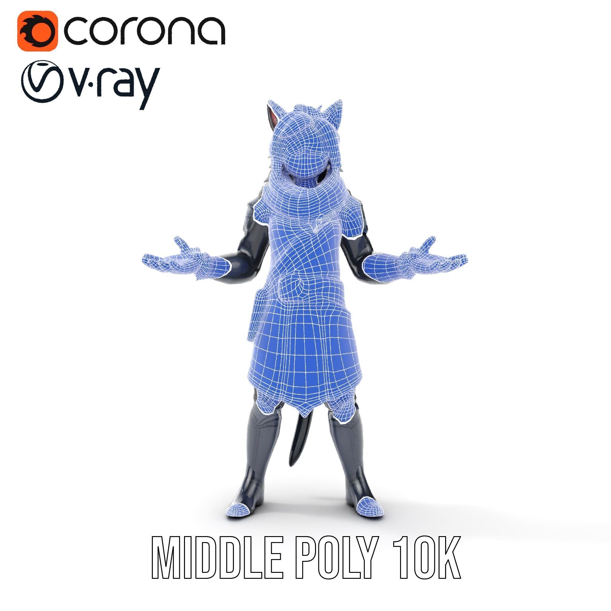 SilverHaired Warrior Cat Persona Rigged and Animated D Model Low-poly 3D model_28