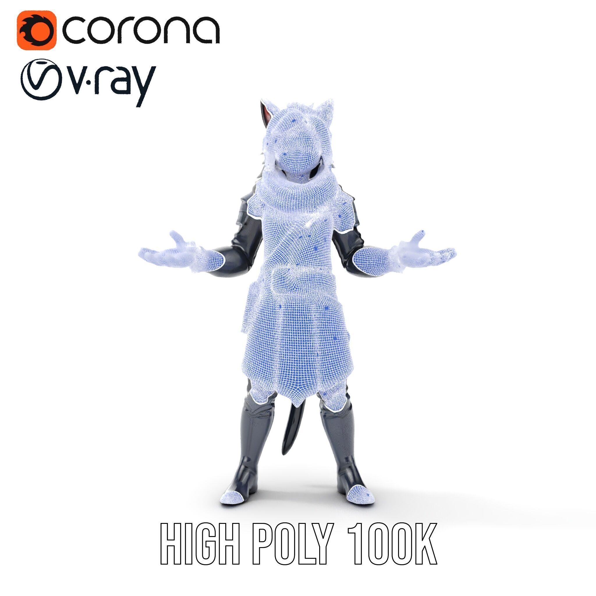 SilverHaired Warrior Cat Persona Rigged and Animated D Model Low-poly 3D model_39