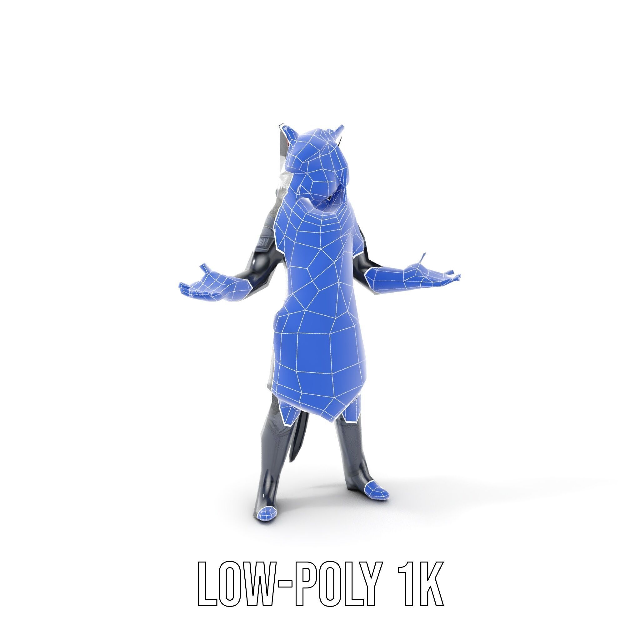 SilverHaired Warrior Cat Persona Rigged and Animated D Model Low-poly 3D model_23