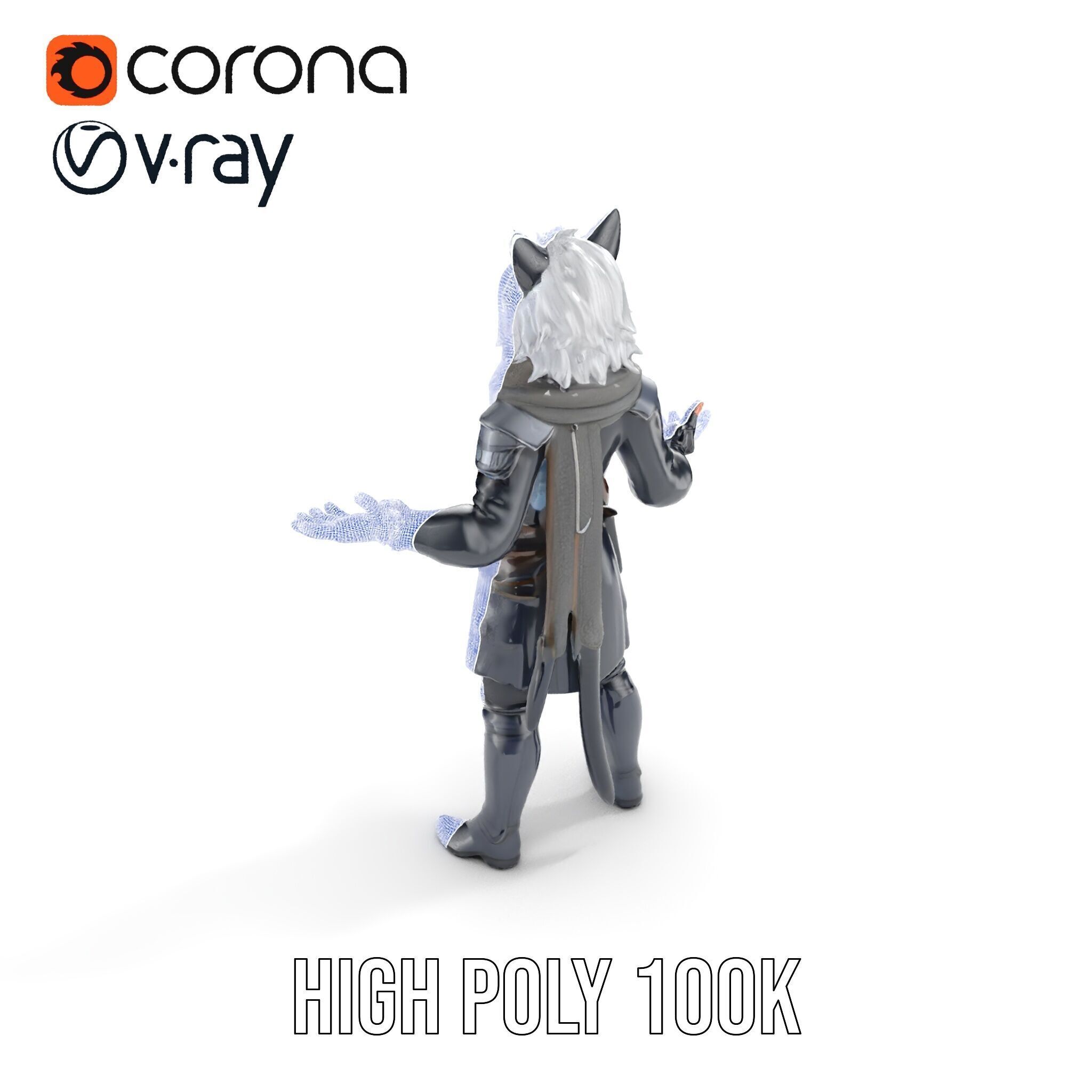 SilverHaired Warrior Cat Persona Rigged and Animated D Model Low-poly 3D model_37