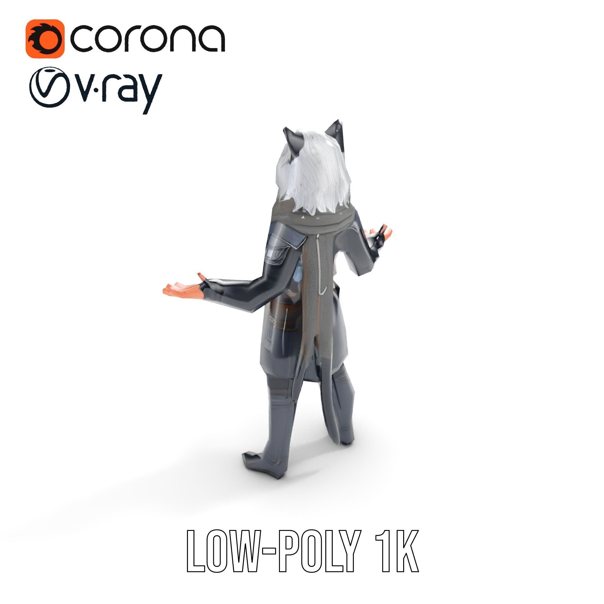 SilverHaired Warrior Cat Persona Rigged and Animated D Model Low-poly 3D model_10