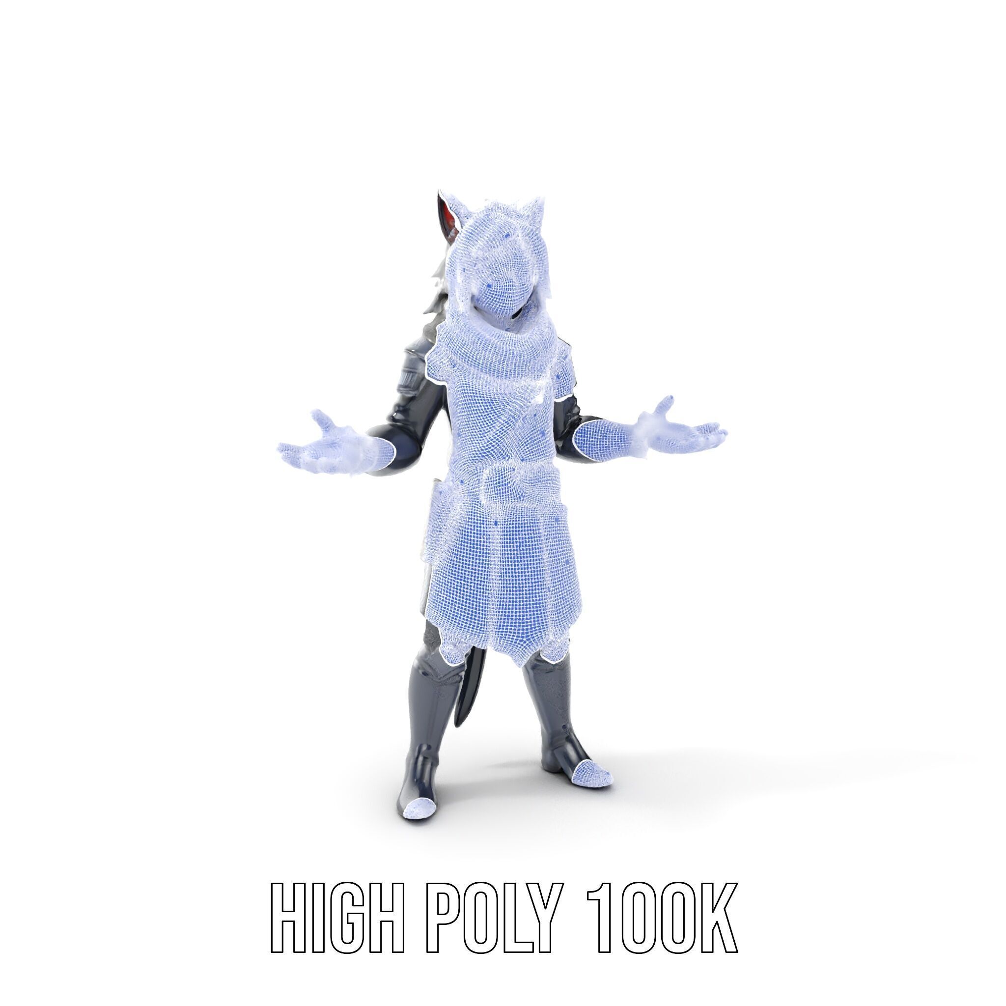 SilverHaired Warrior Cat Persona Rigged and Animated D Model Low-poly 3D model_4