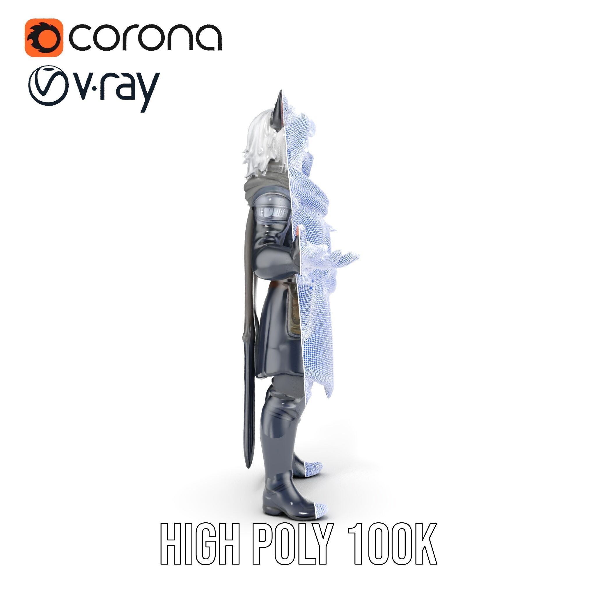 SilverHaired Warrior Cat Persona Rigged and Animated D Model Low-poly 3D model_40