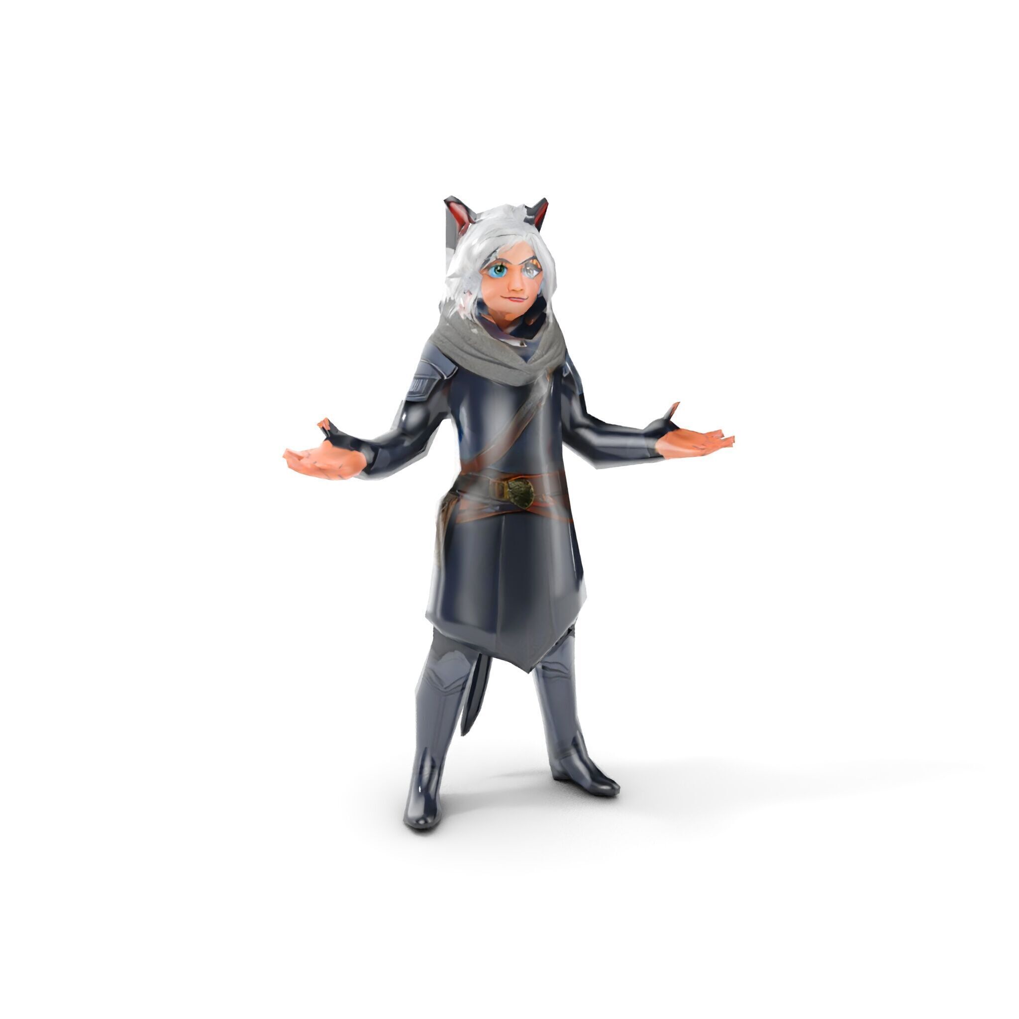 SilverHaired Warrior Cat Persona Rigged and Animated D Model Low-poly 3D model_7
