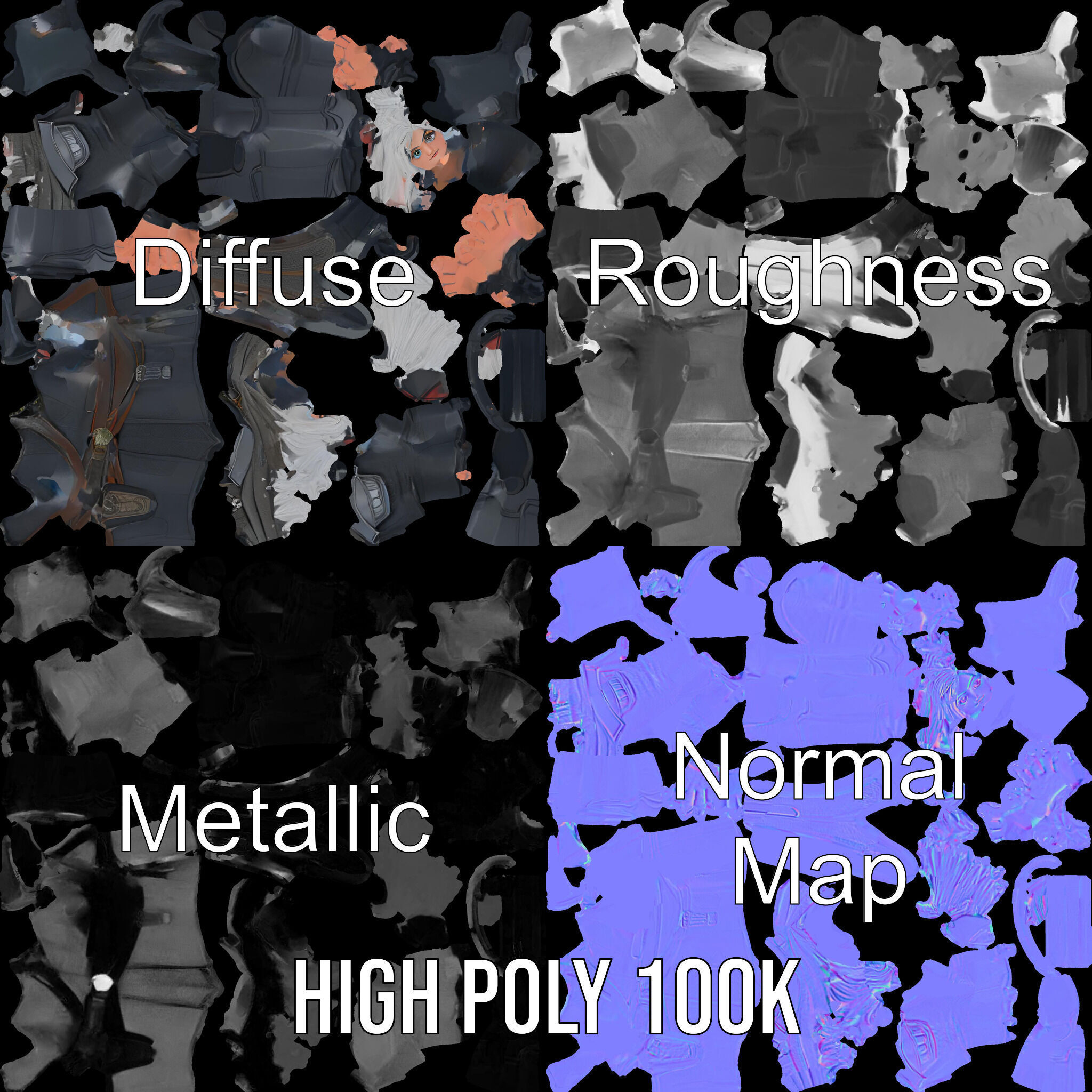 SilverHaired Warrior Cat Persona Rigged and Animated D Model Low-poly 3D model_3