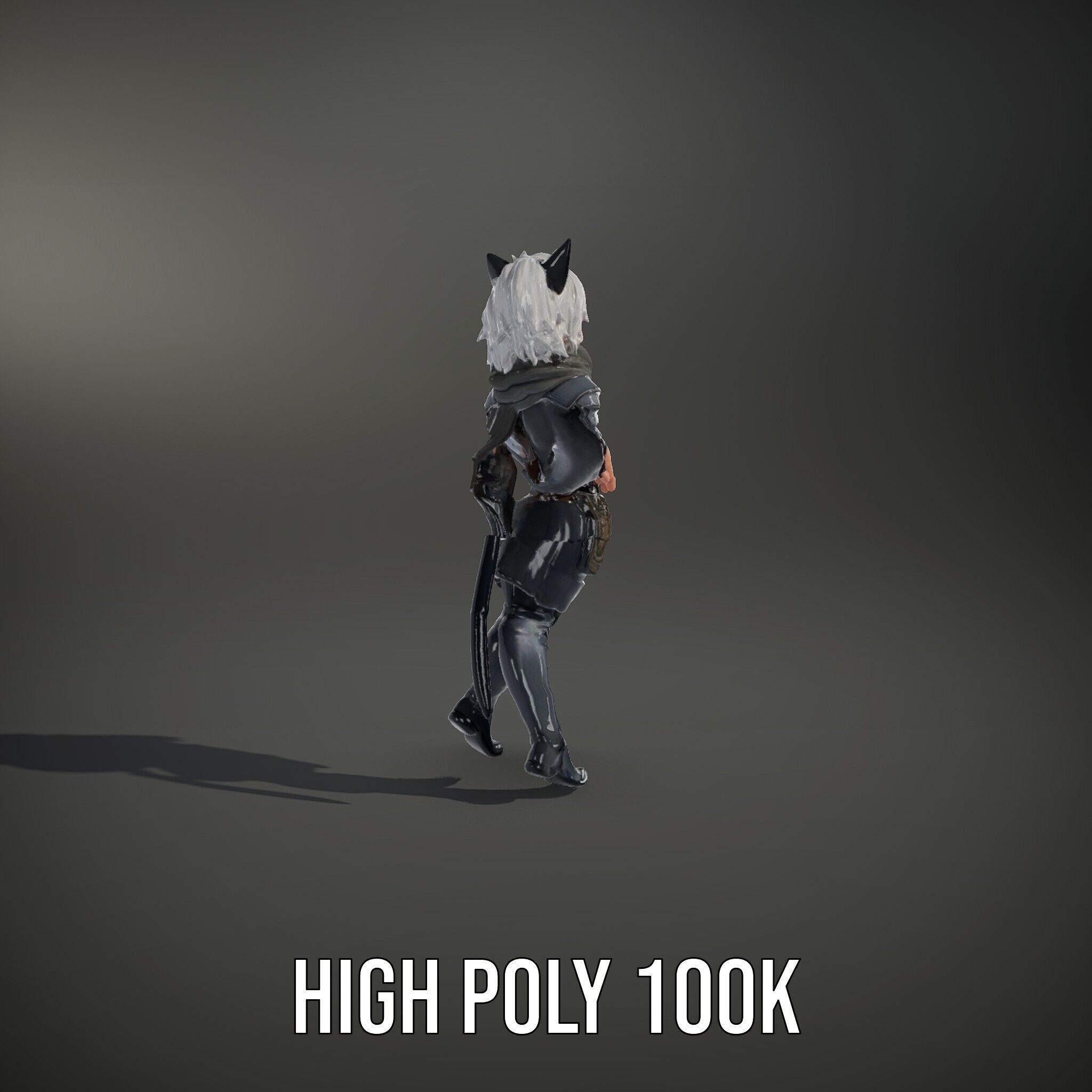 SilverHaired Warrior Cat Persona Rigged and Animated D Model Low-poly 3D model_11