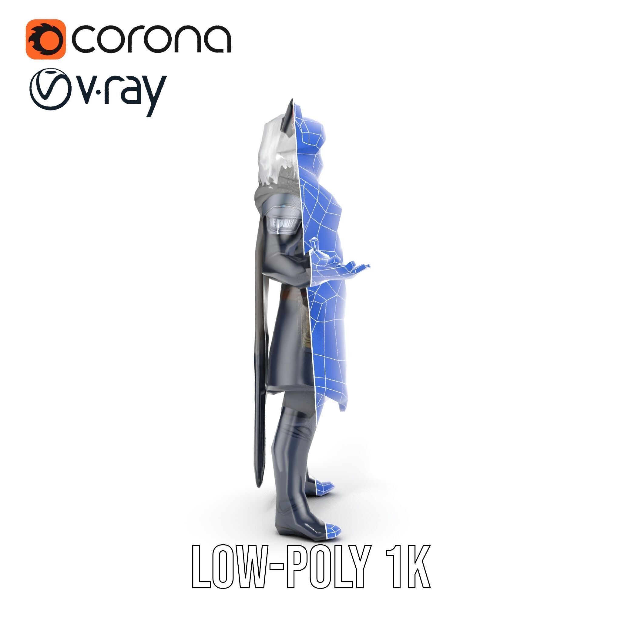 SilverHaired Warrior Cat Persona Rigged and Animated D Model Low-poly 3D model_32