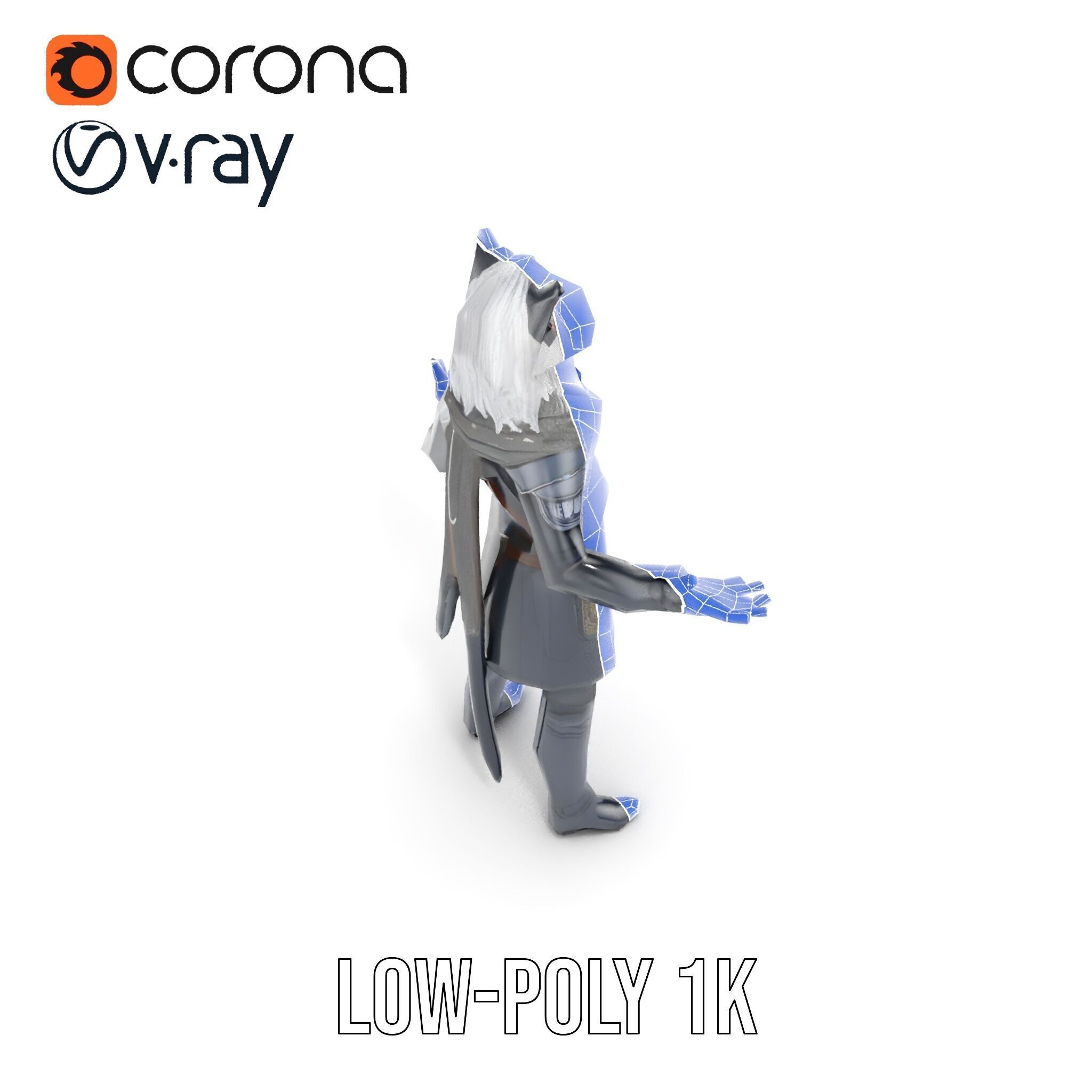 SilverHaired Warrior Cat Persona Rigged and Animated D Model Low-poly 3D model_26