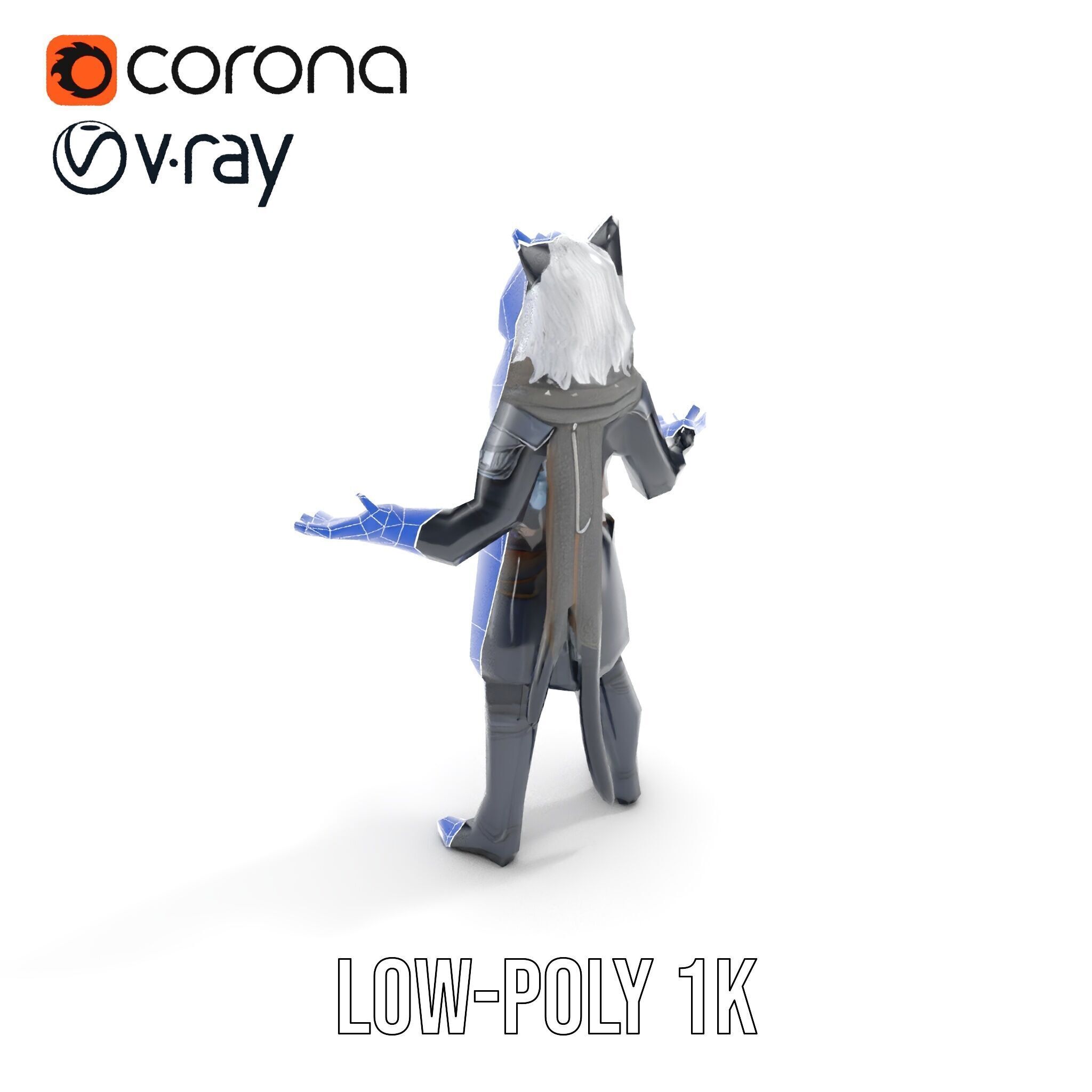 SilverHaired Warrior Cat Persona Rigged and Animated D Model Low-poly 3D model_16