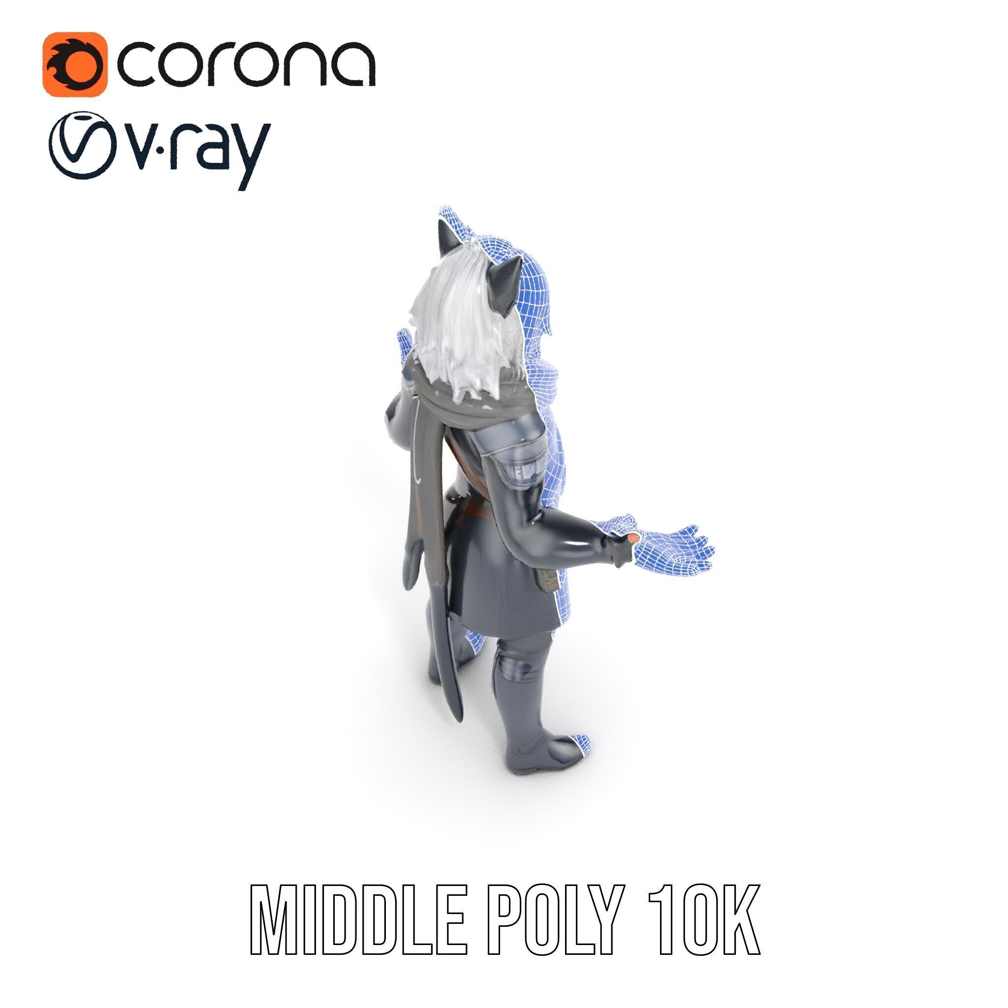 SilverHaired Warrior Cat Persona Rigged and Animated D Model Low-poly 3D model_34