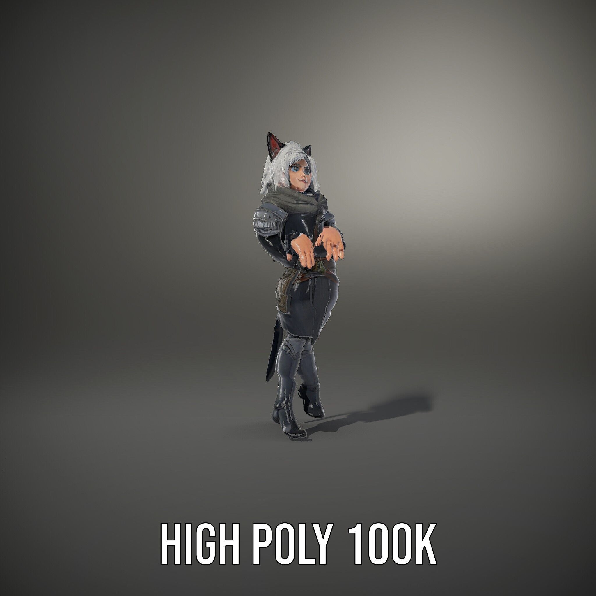 SilverHaired Warrior Cat Persona Rigged and Animated D Model Low-poly 3D model_14