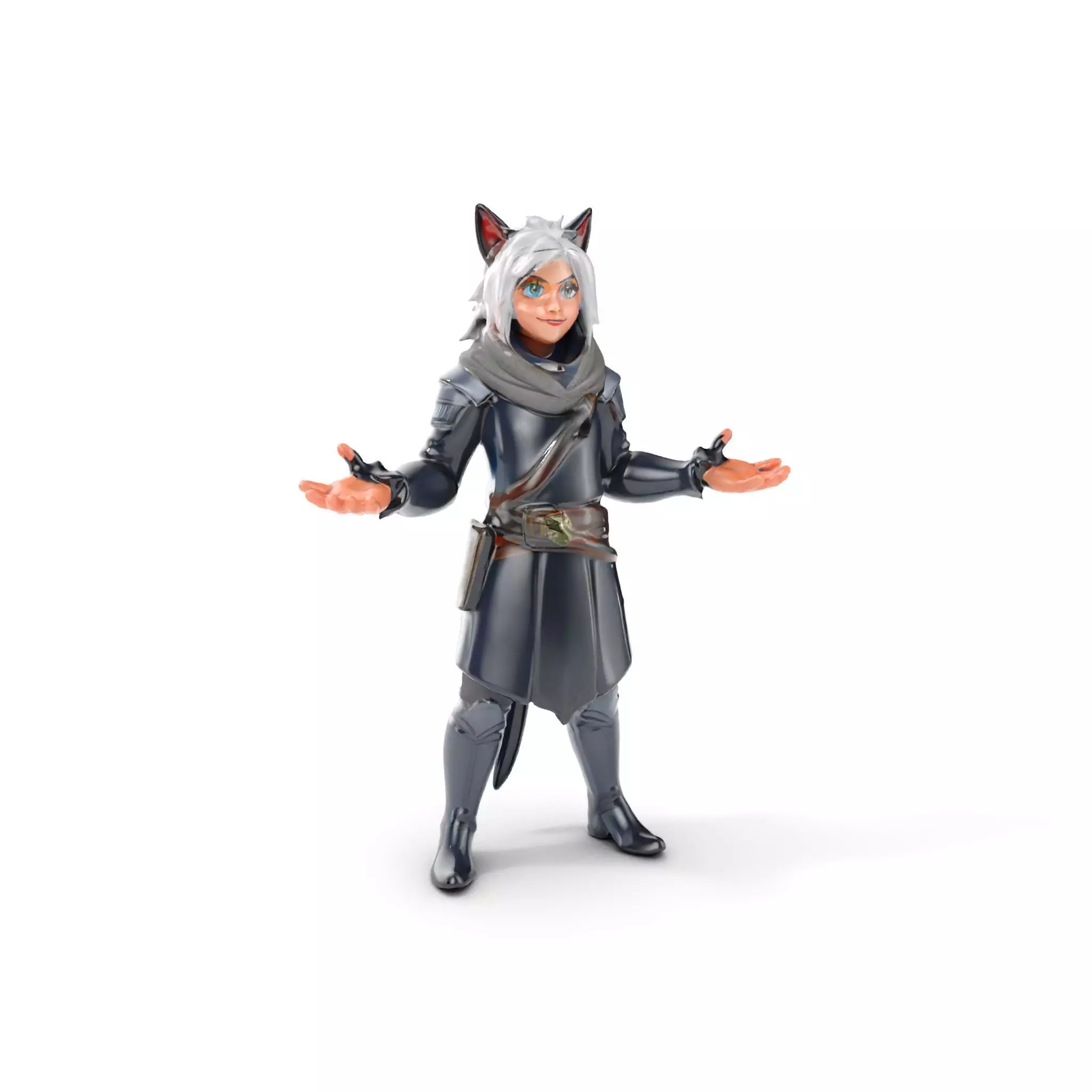 SilverHaired Warrior Cat Persona Rigged and Animated D Model Low-poly 3D model_0
