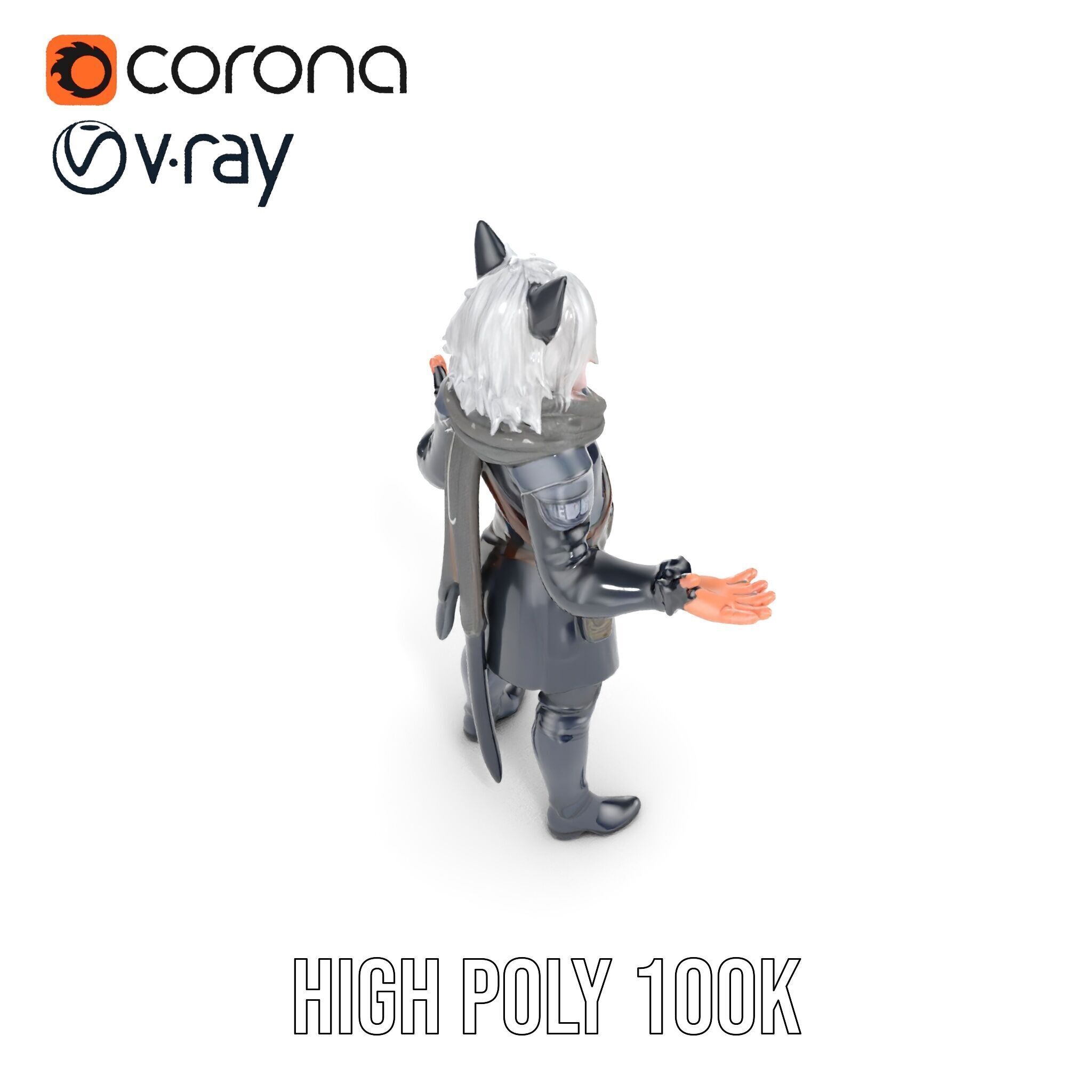 SilverHaired Warrior Cat Persona Rigged and Animated D Model Low-poly 3D model_30