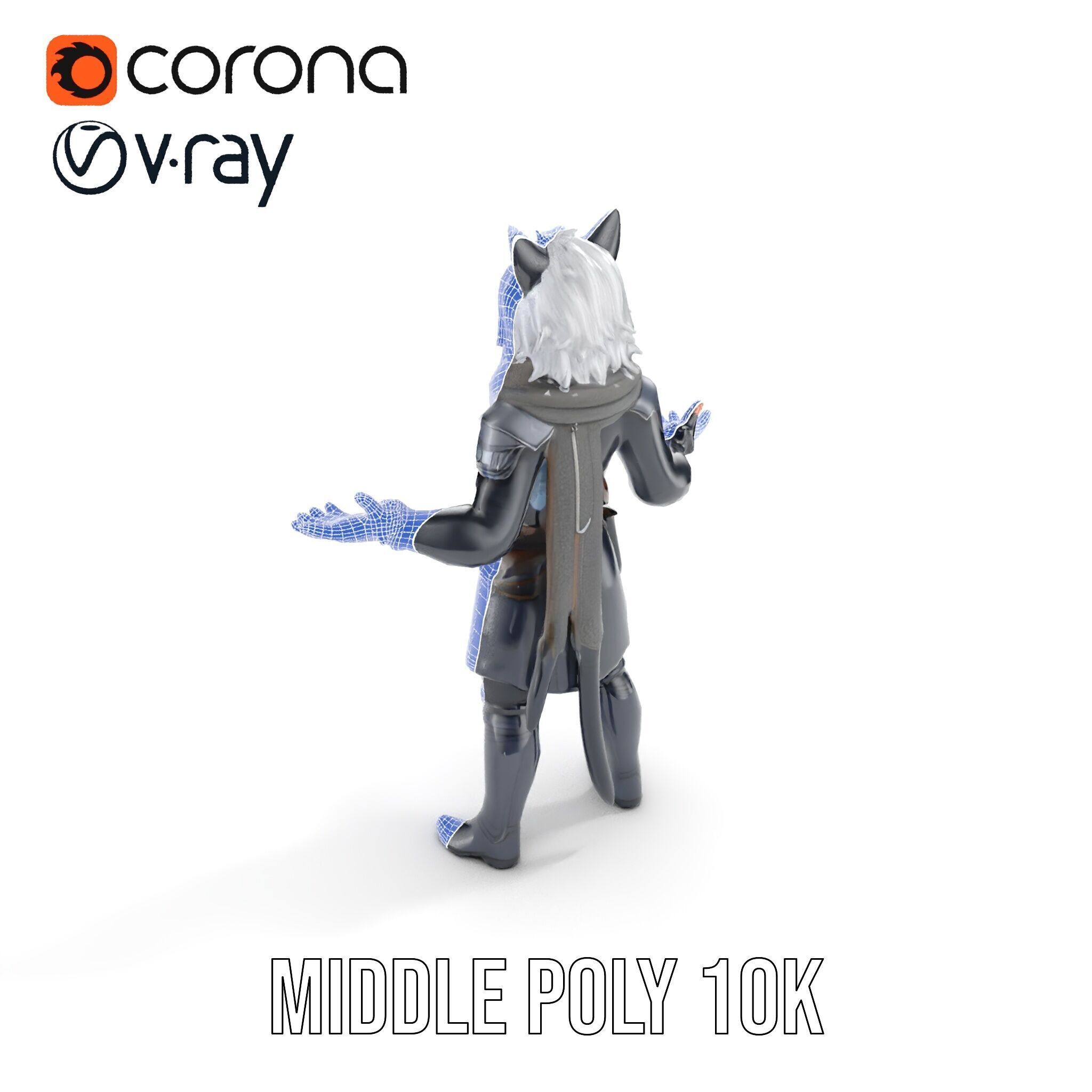 SilverHaired Warrior Cat Persona Rigged and Animated D Model Low-poly 3D model_31