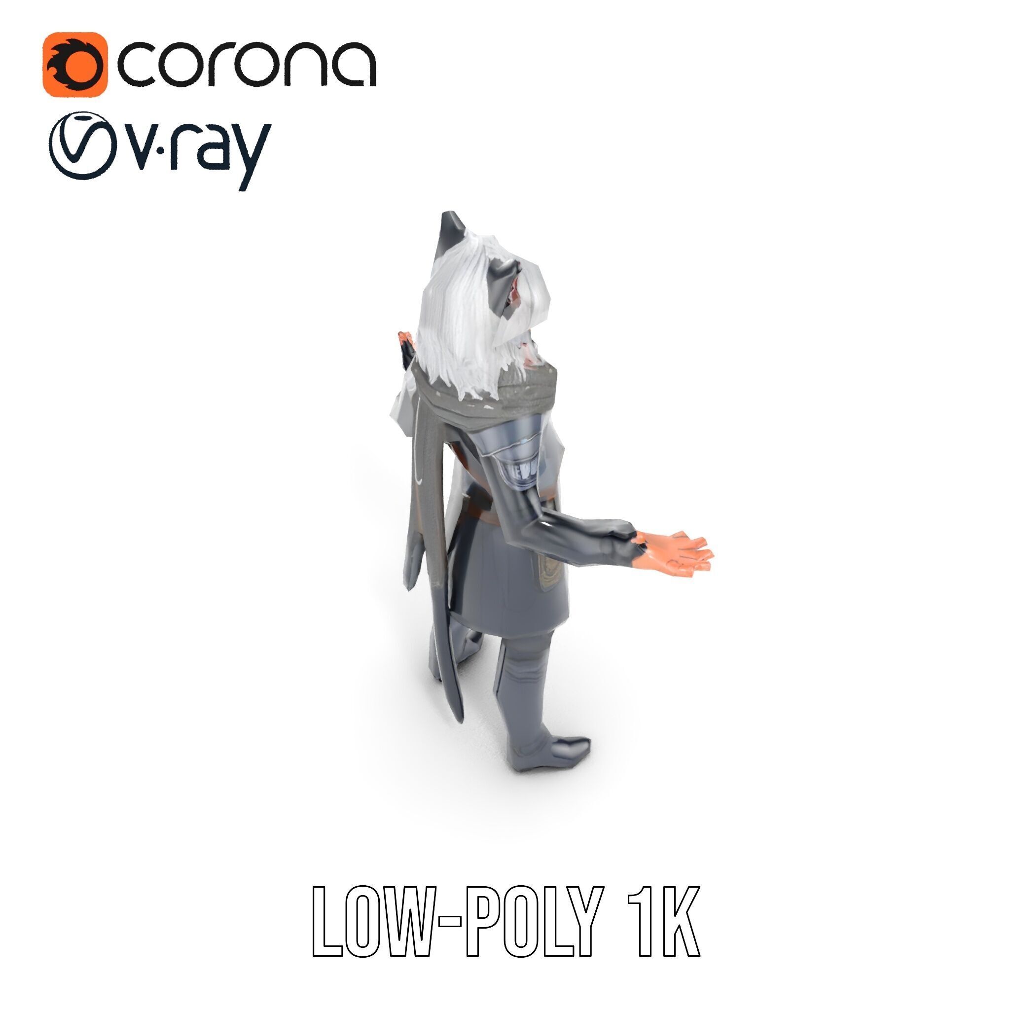 SilverHaired Warrior Cat Persona Rigged and Animated D Model Low-poly 3D model_18