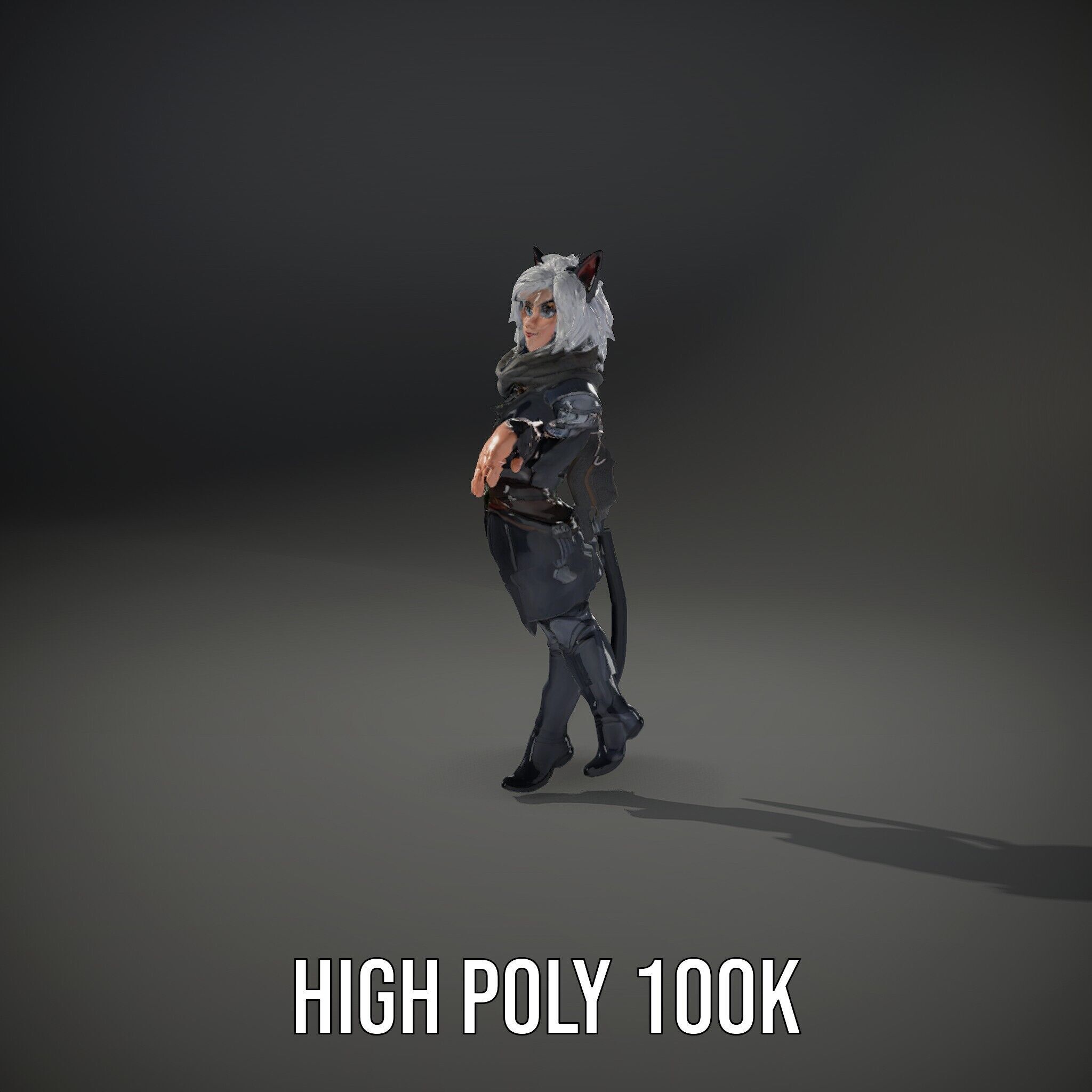 SilverHaired Warrior Cat Persona Rigged and Animated D Model Low-poly 3D model_8