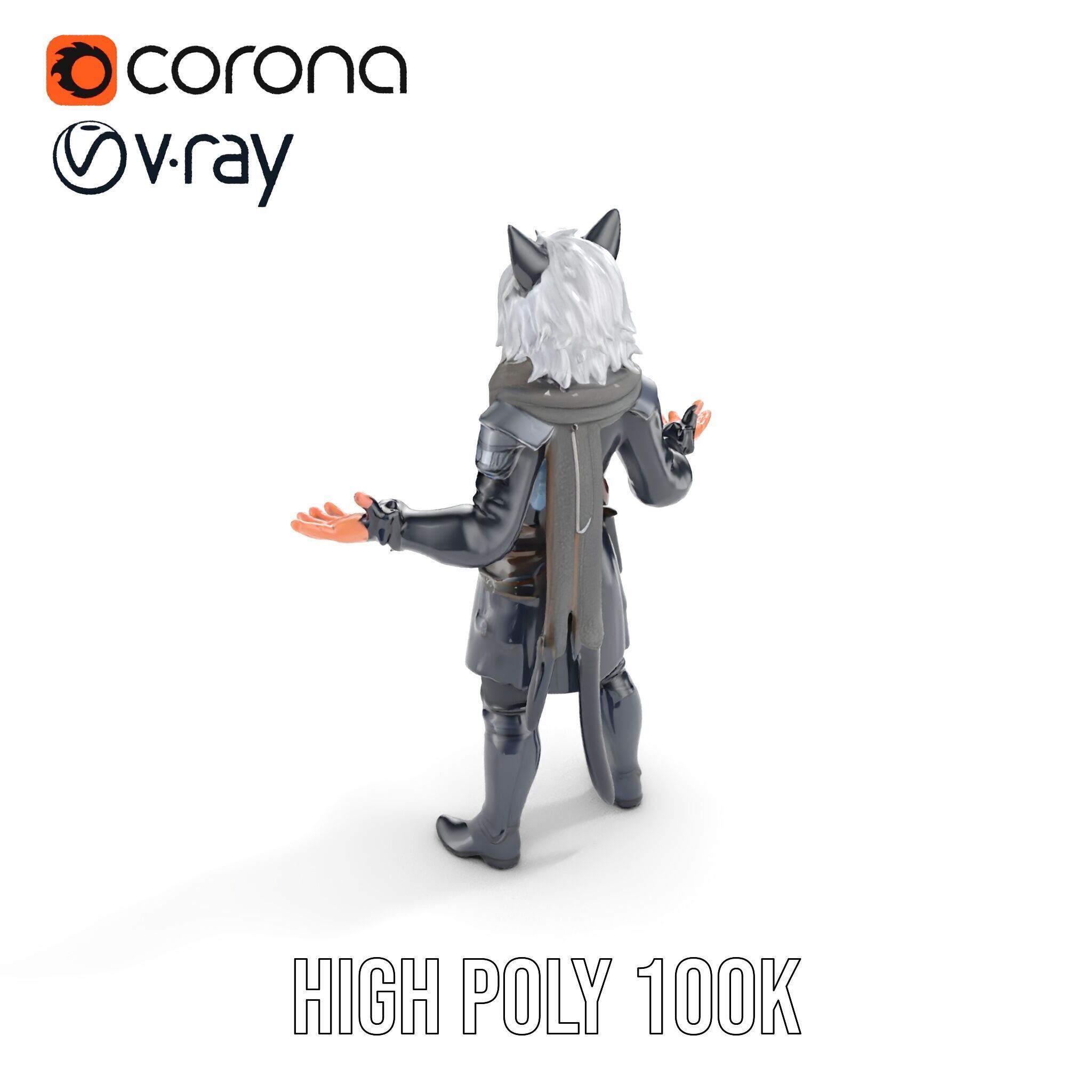 SilverHaired Warrior Cat Persona Rigged and Animated D Model Low-poly 3D model_27